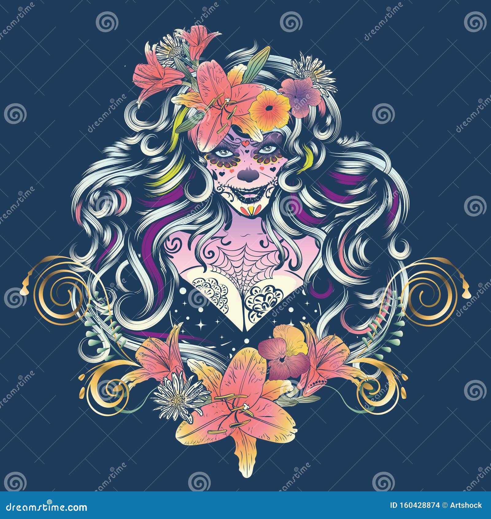 花冠画像中的糖头骨女巫向量例证 插画包括有花冠画像中的糖头骨女巫 花冠画像中的糖头骨女巫向量例证 插画包括有花冠画像中的糖头骨女巫