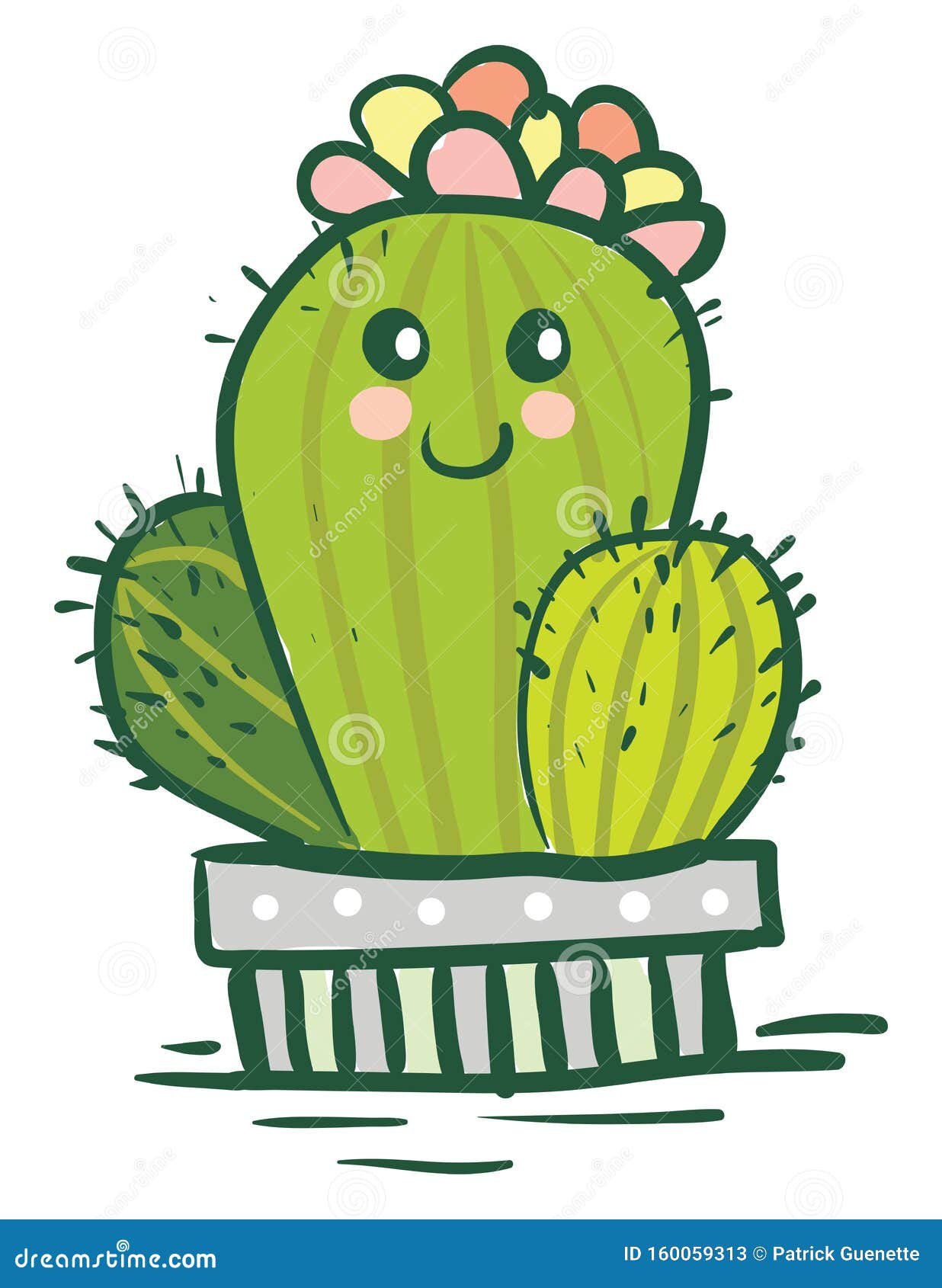 花冠矢量彩绘仙人掌植物表情符号或插图向量例证 插画包括有绘画 颜色 现有量 叶子 本质