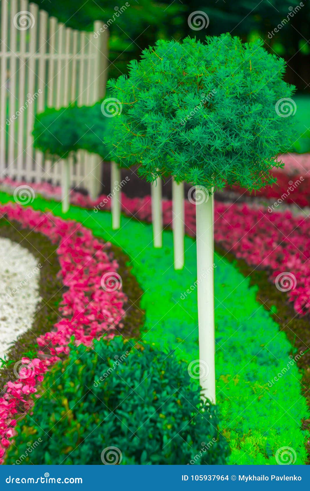 花圃日本式 使用每年多彩多姿的花库存照片 图片包括有外面 结构树 花卉 装饰 竹子 橙色
