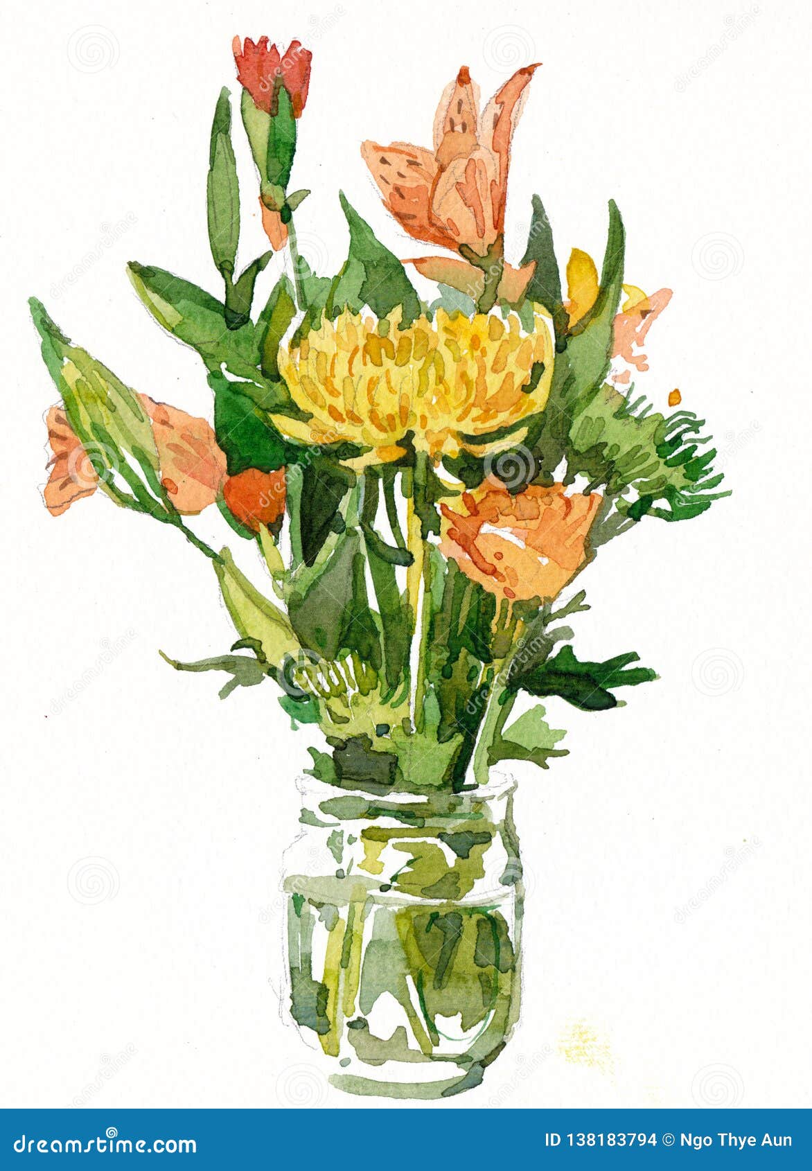 花的水彩例证在花瓶的库存例证 插画包括有结算 工厂 红色 房子 花瓶 水彩 例证 绘画