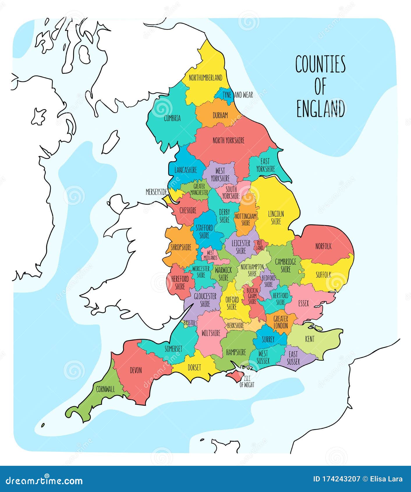 英格兰与郡的手绘地图向量例证 插画包括有极大 标志 英语 乱画 刺毛 小岛 图象 平面
