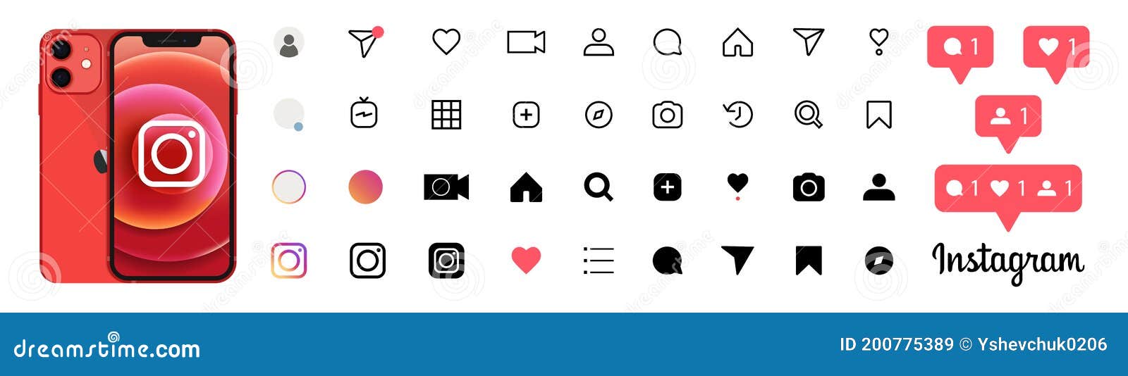 苹果iphone 12带instagram标识受instagram启发的社交媒体图标 赞 评论 关注 搜索 个人资料 故事编辑类库存图片 插画包括有媒体 按照
