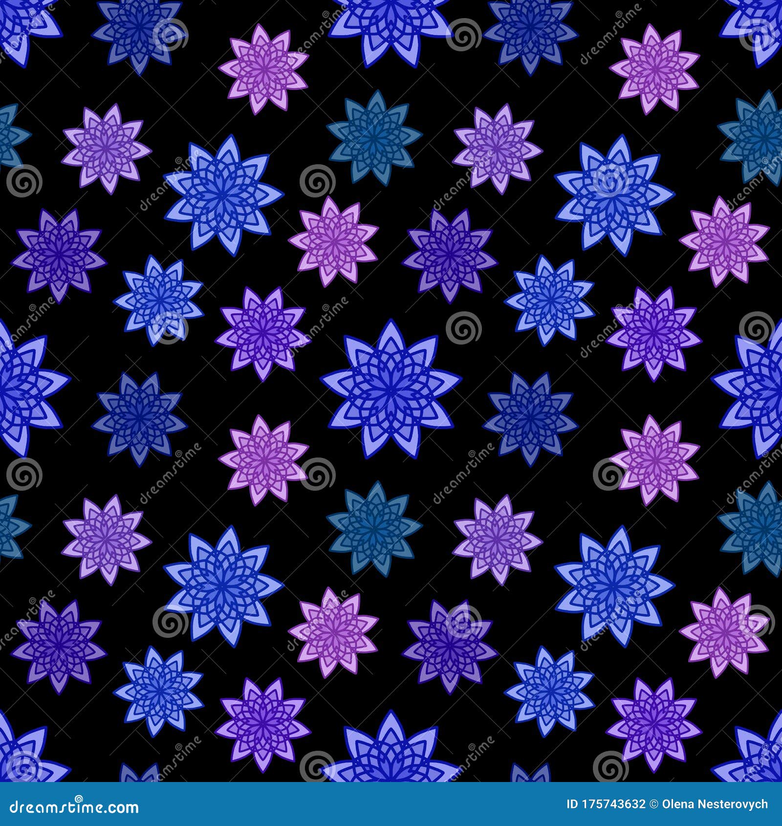 蓝色 紫色和紫丁香花饰与黑色背景的无缝图案厨房壁纸或浴室的花纹库存例证 插画包括有厨房壁纸或浴室的花纹 蓝色 紫色和紫丁香花饰与黑色背景的无缝图案