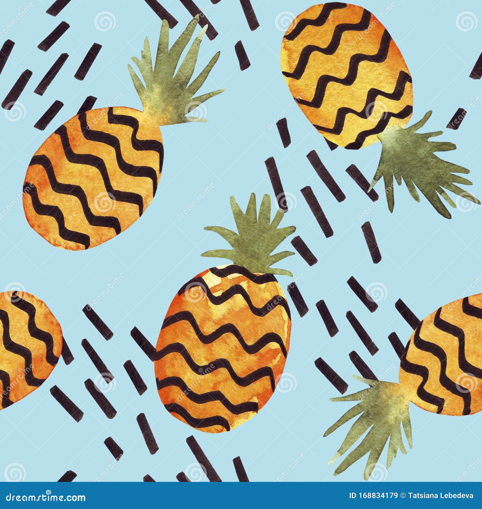 蓝色背景上手绘水彩无缝图案水果菠萝手绘热带夏日壁纸可爱的夏威夷库存例证 插画包括有果子 逗人喜爱