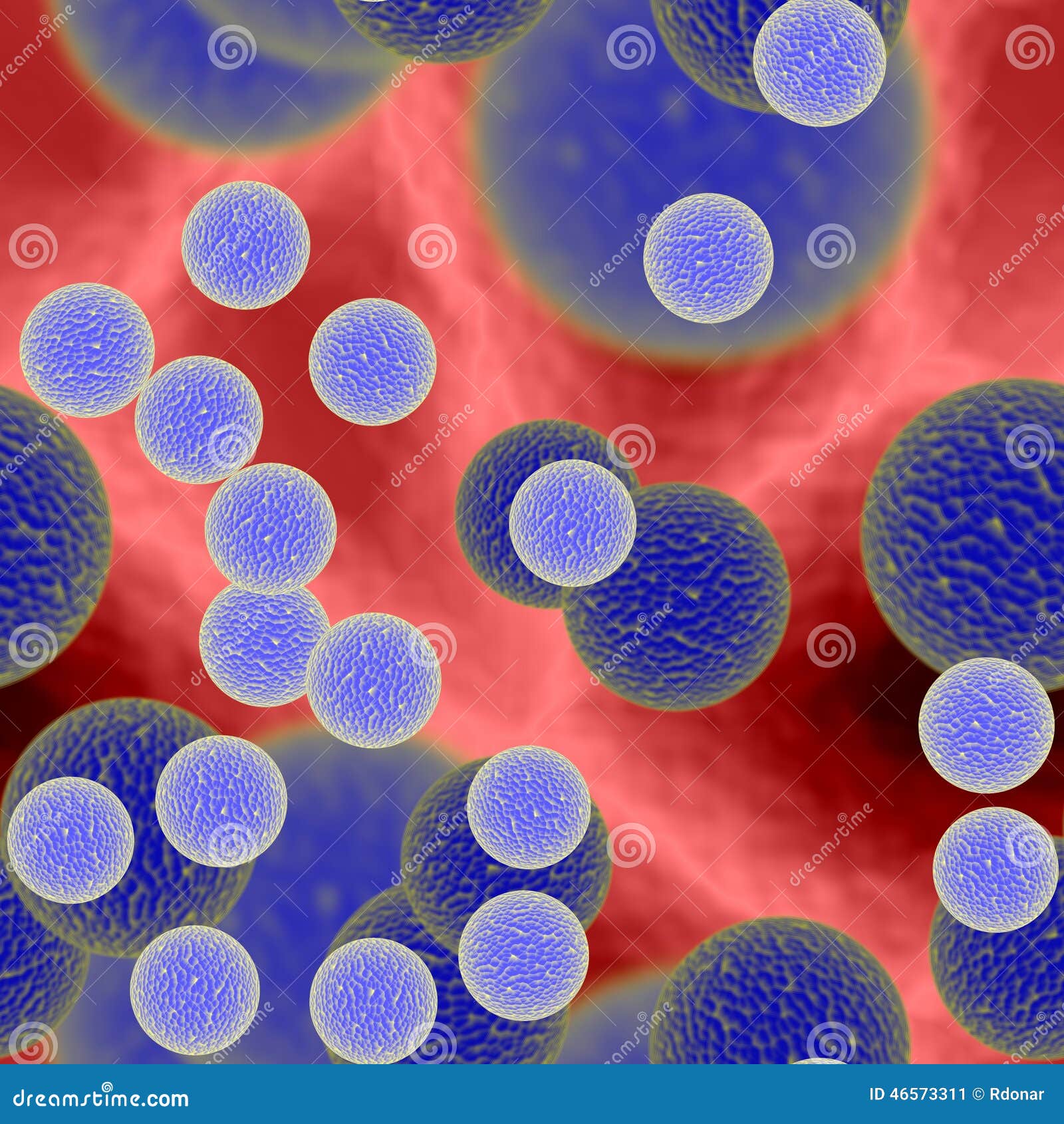 蓝色细菌或病毒球形在血液 引起的纹理库存例证 插画包括有
