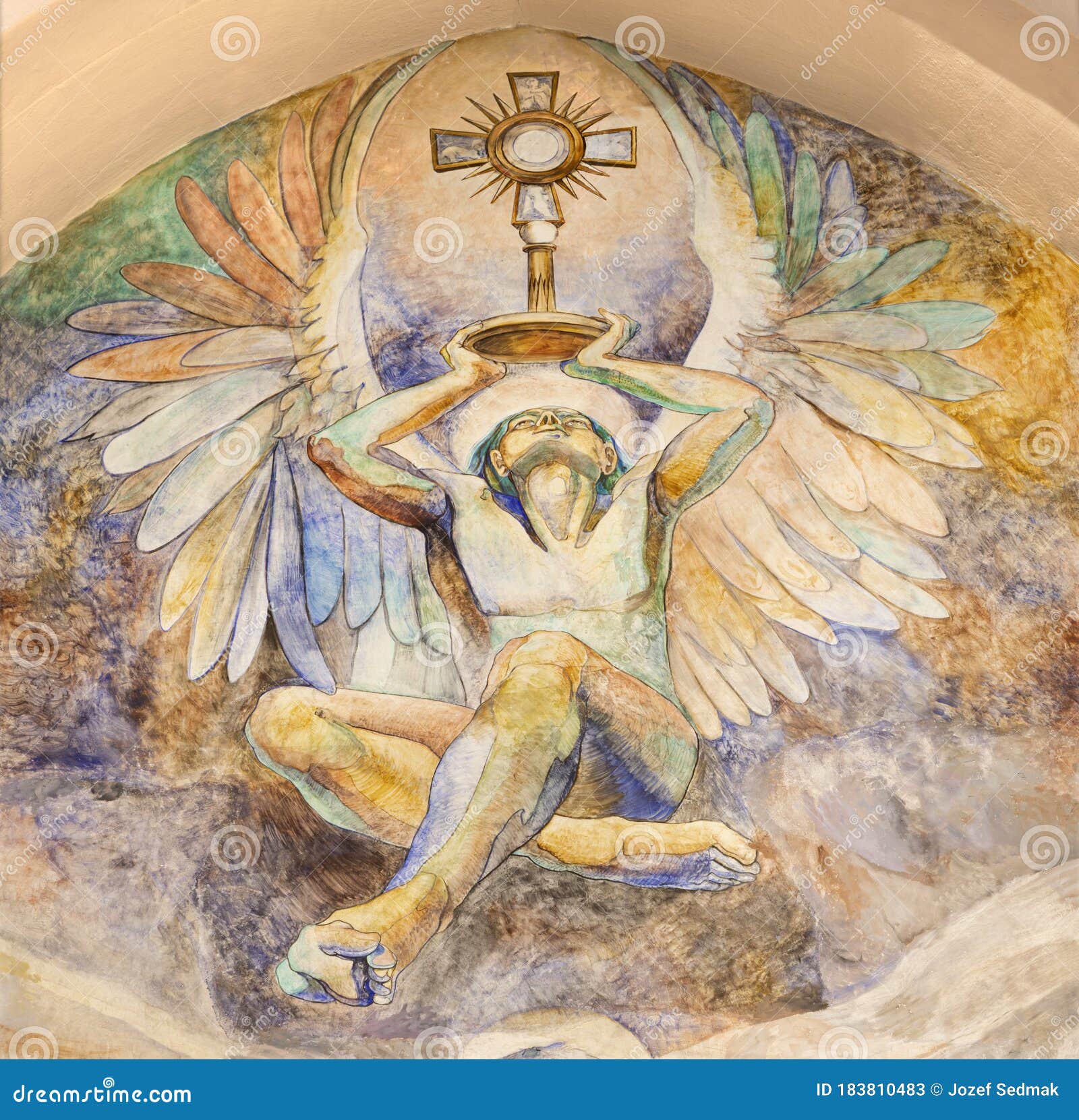 西班牙巴塞罗那 年3月5日 圣天使教堂天使的现代壁画编辑类库存照片 图片包括有年3月5日 圣天使教堂天使的现代壁画 西班牙巴塞罗那