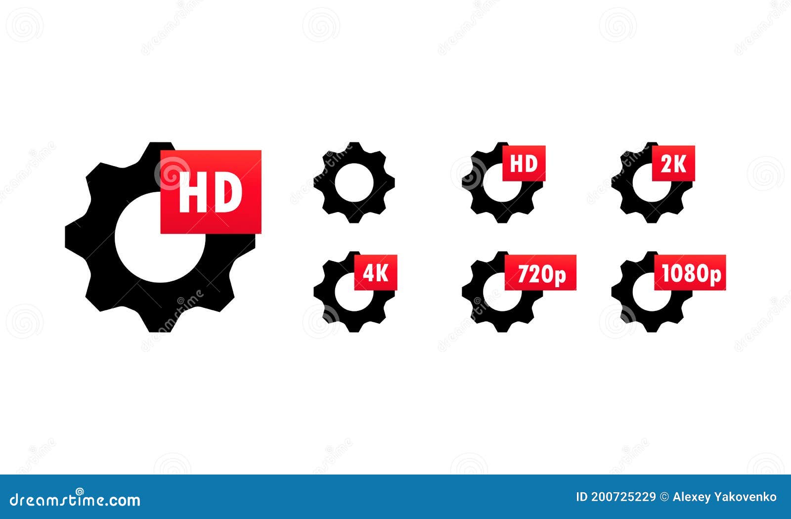 视频质量符号HD、全高清、2K、4K、720p、1080p图标集 带质量标志的齿轮 高清显示分辨率图标 向量例证 - 插画 包括有 范围 ...