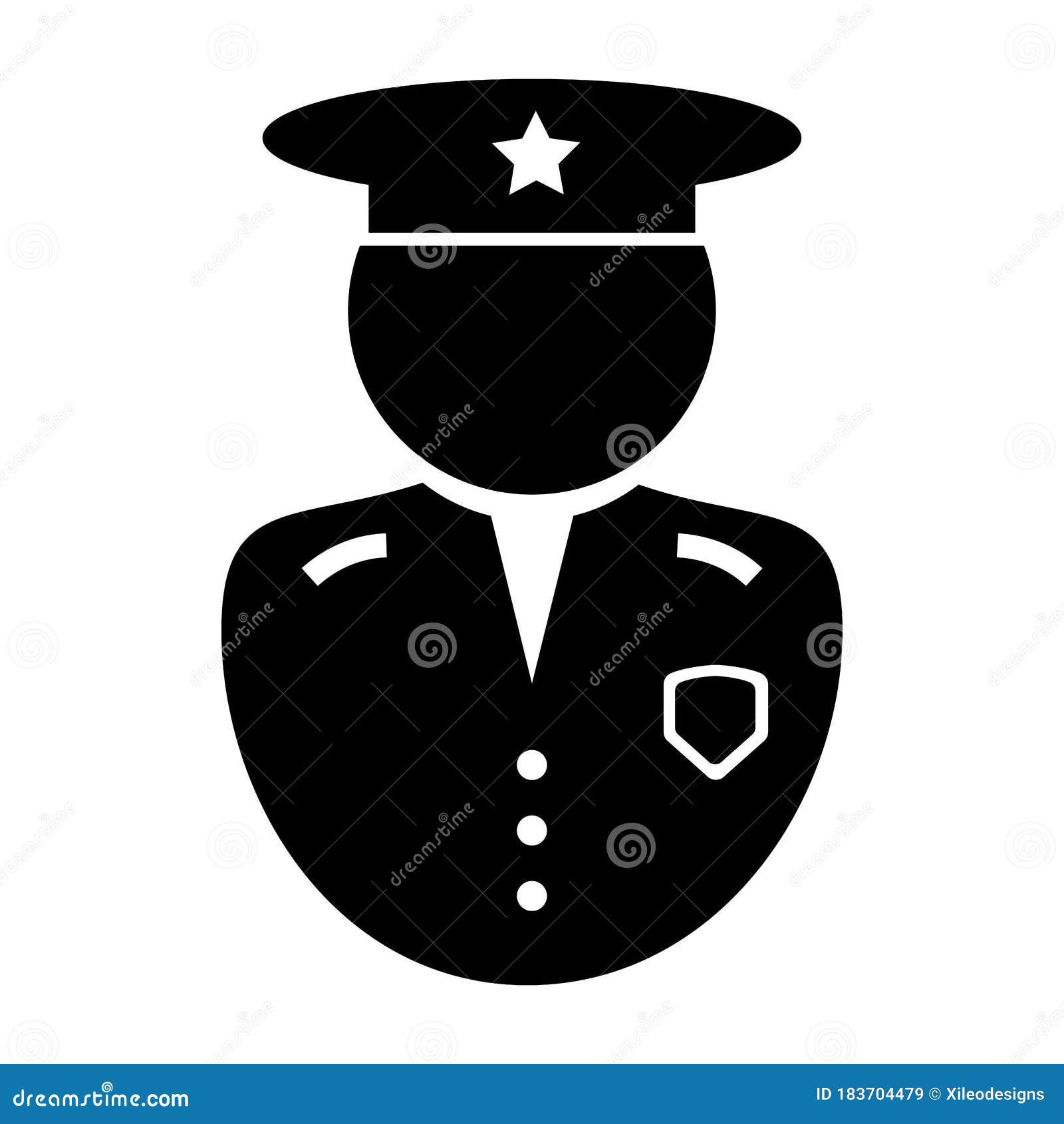 警官图标身穿制服的执法人员戴帽子和徽章的黑白插图象形图标向量例证 插画包括有表示 男人