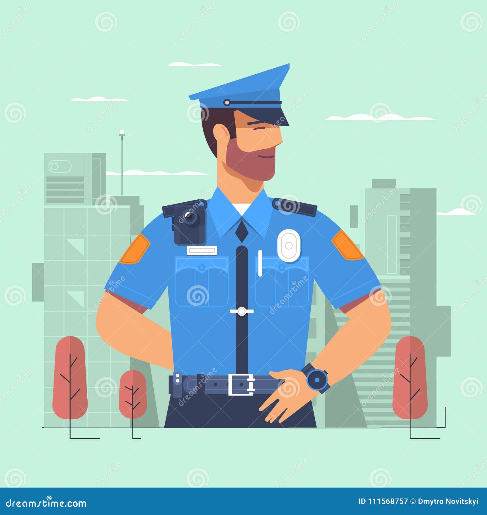 警察 警察的人 站立正面在警察制服向量例证 插画包括有