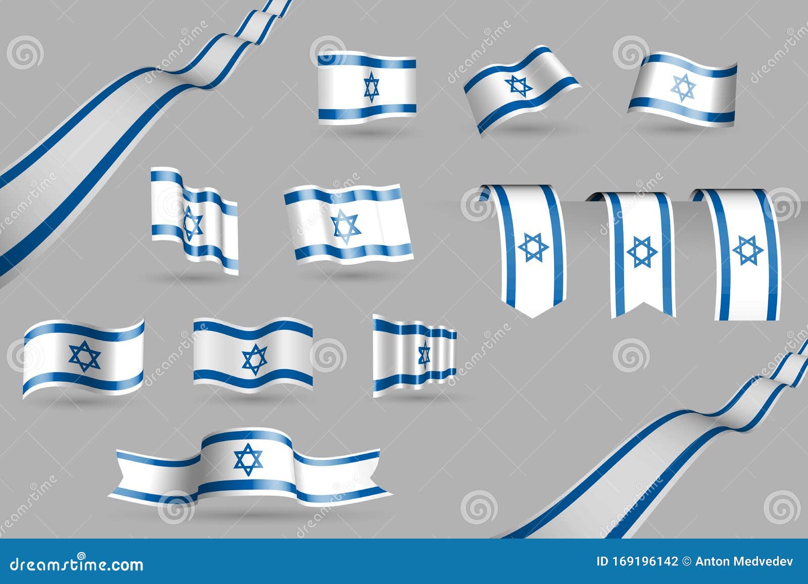 许多以色列国旗 挥舞着蓝白旗颜色的横幅和书签 向量图示国歌 国旗日向量例证 插画包括有庆祝 挥动