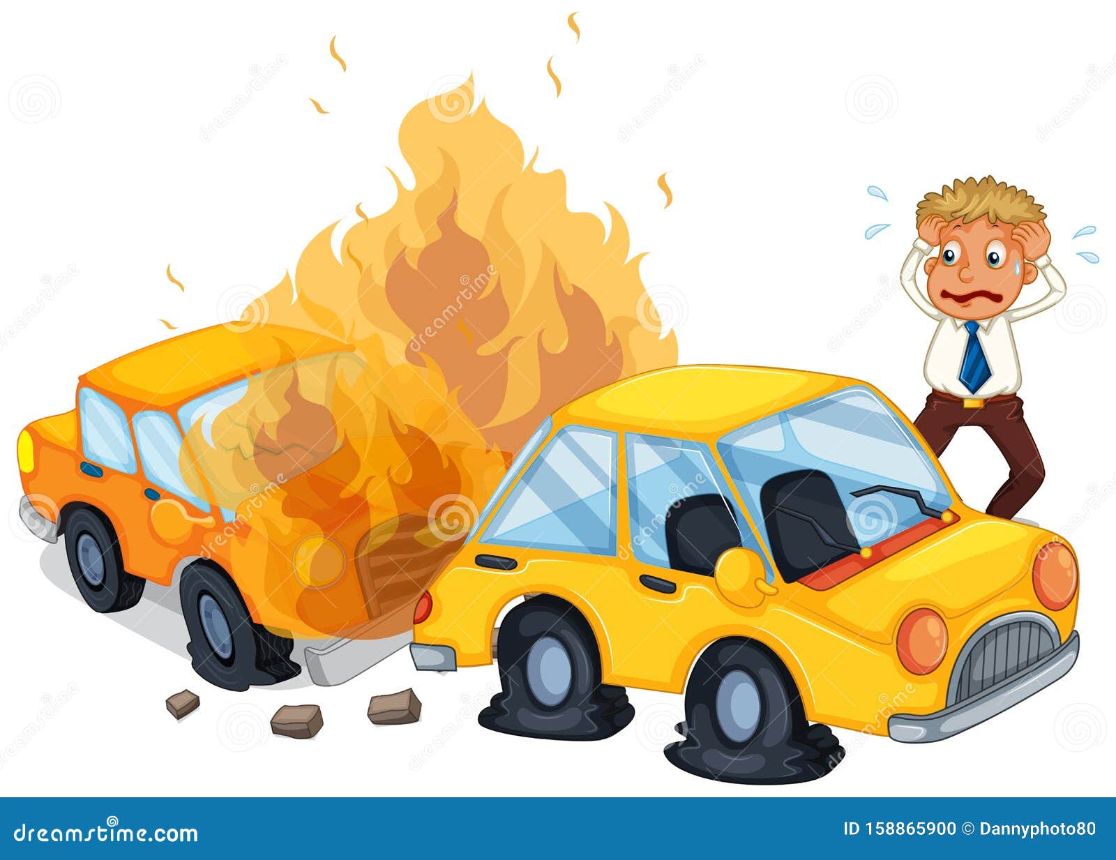 车着火的事故现场向量例证 插画包括有男性 艺术 背包 汽车 适应 照片 屏蔽 剪报