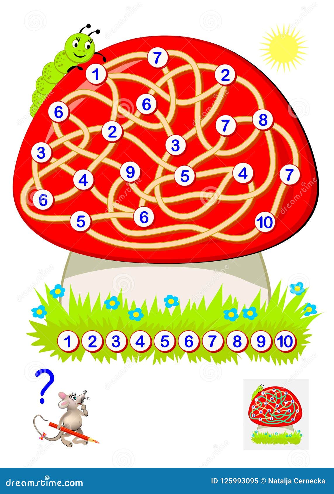 逻辑幼儿的难题比赛有迷宫的画道路连接从1的数字到10 计数的开发的技能向量例证 插画包括有