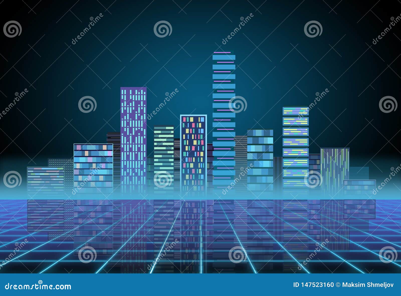 都市背景 霓虹焕发的未来派高科技城市synthwave Retrowave 抽象大都会和原始库存照片 图片包括有