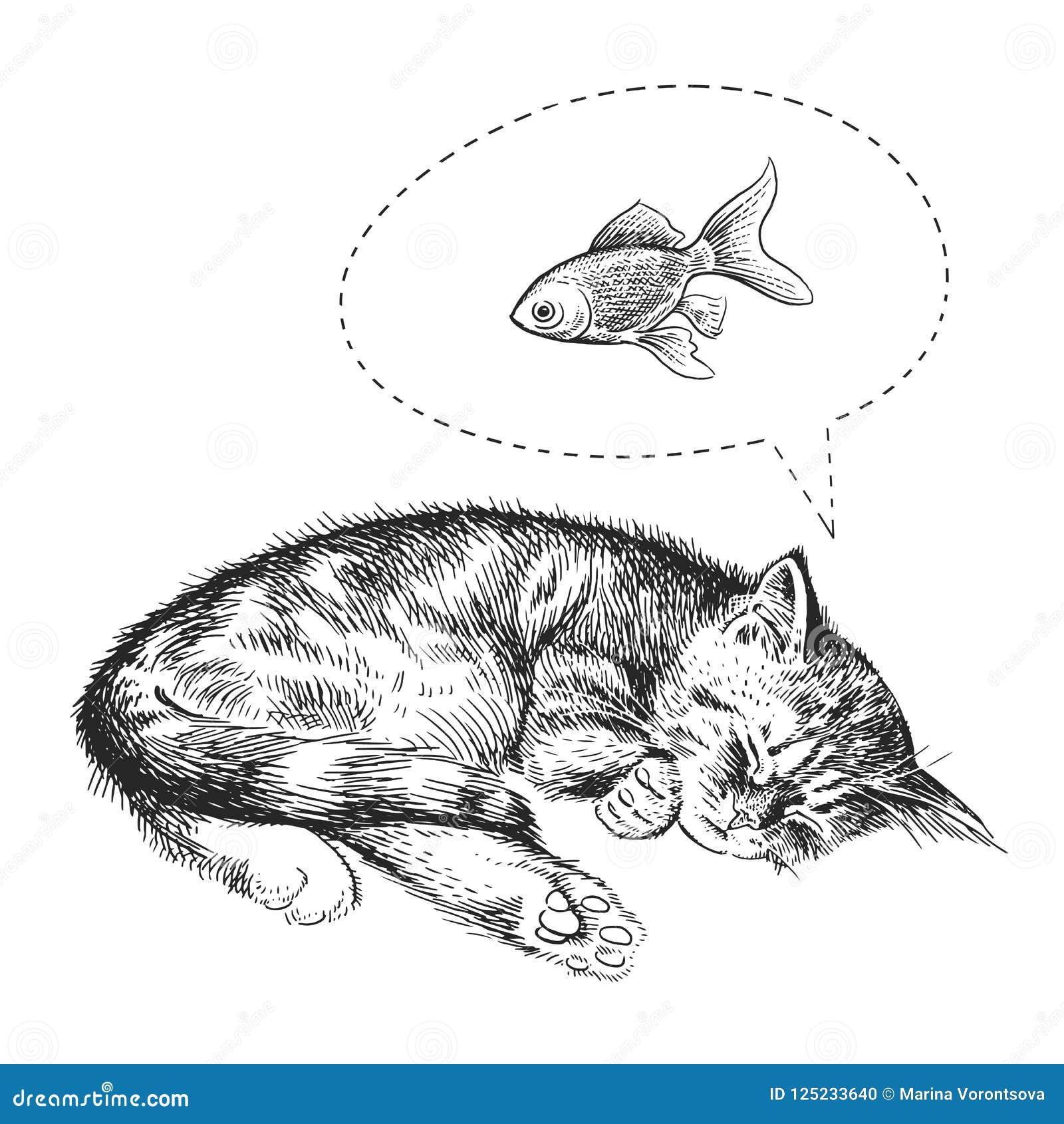 金鱼的逗人喜爱的小猫睡眠和梦想向量例证 插画包括有逗人喜爱 敌意 图象 愉快 滑稽 少许