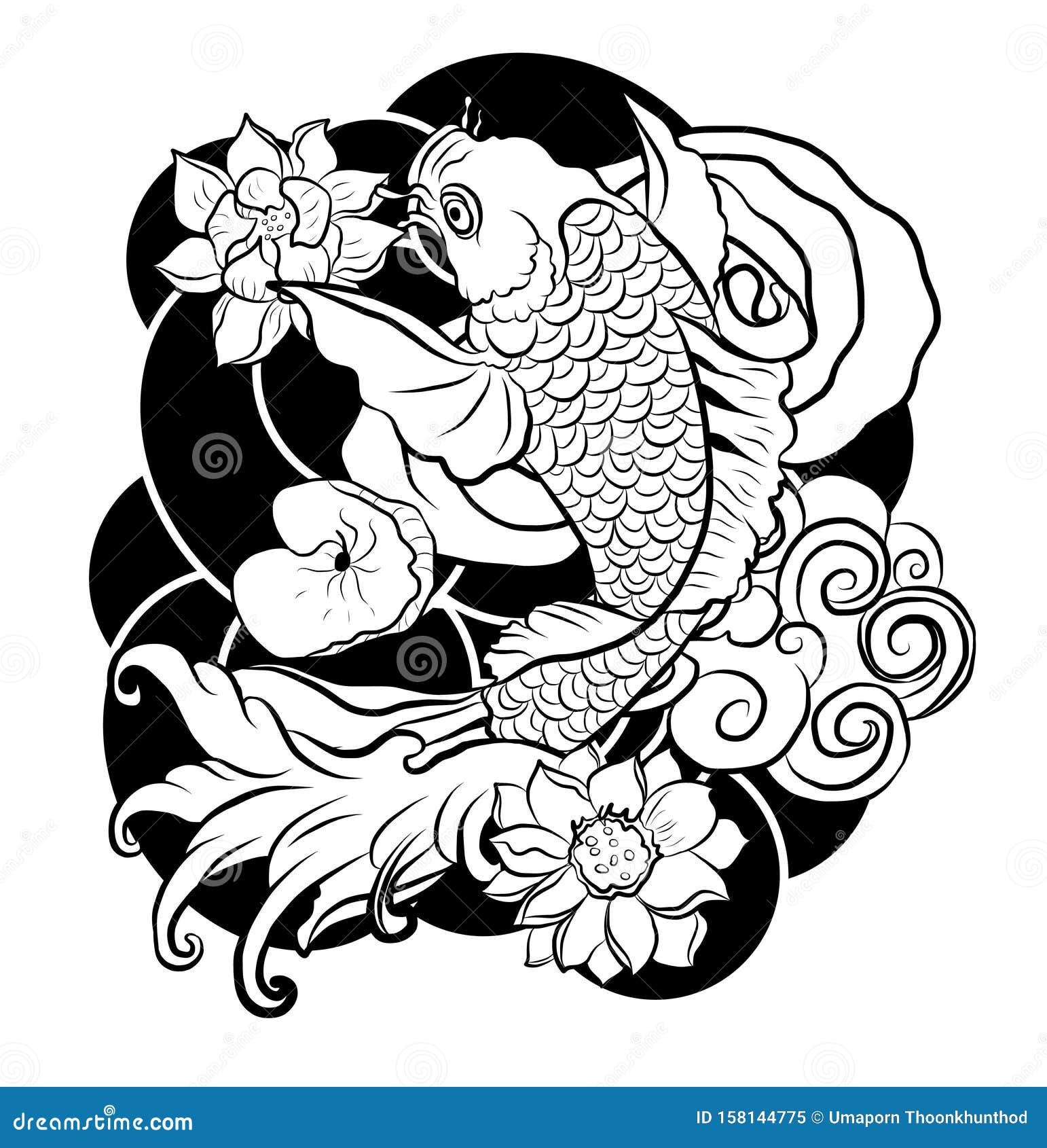 锦鲤纹身设计彩锦鱼花纹身和色彩书向量例证 插画包括有
