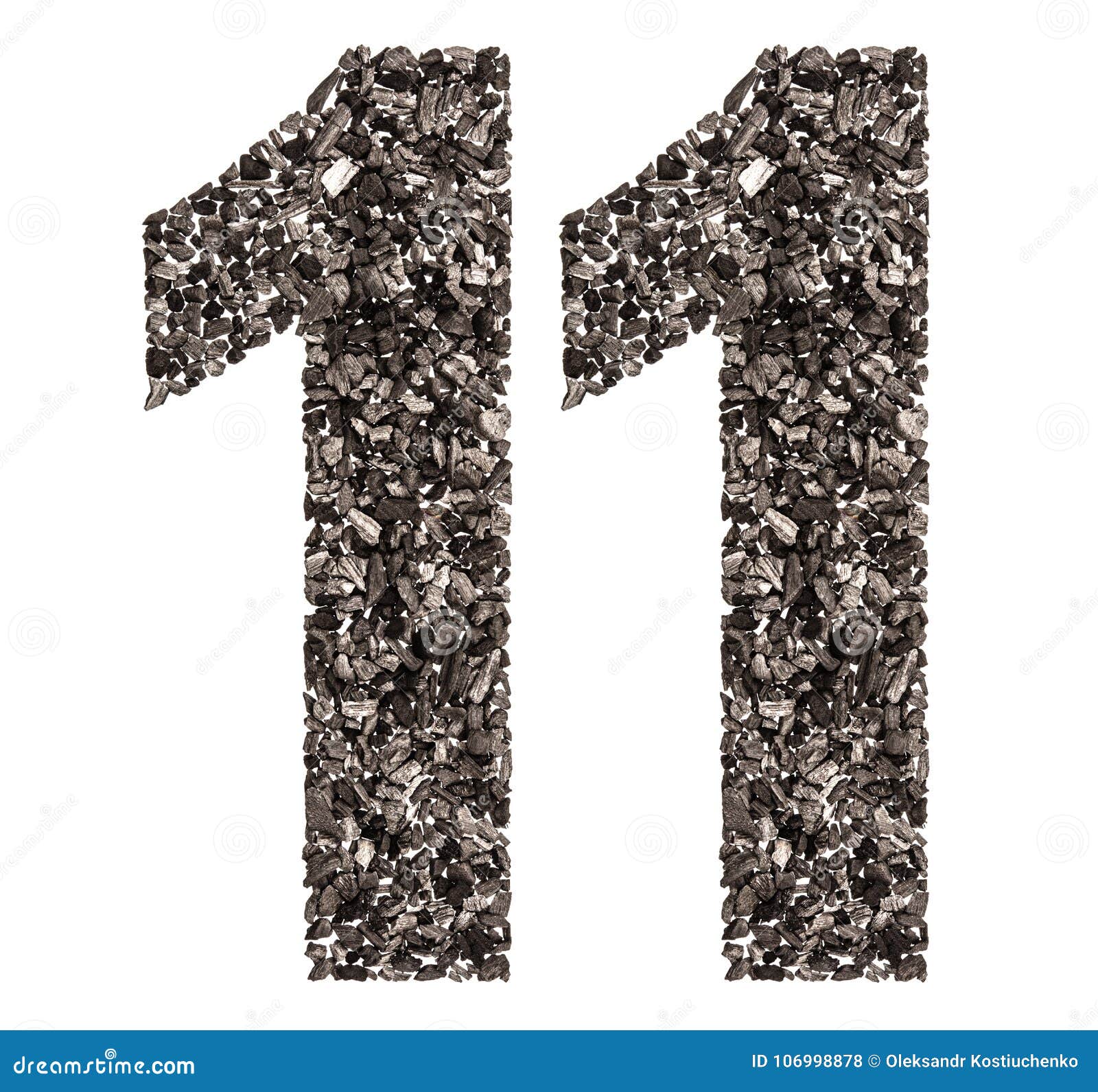 阿拉伯数字11 十一 从黑色一块自然木炭 Isolat 库存照片 图片包括