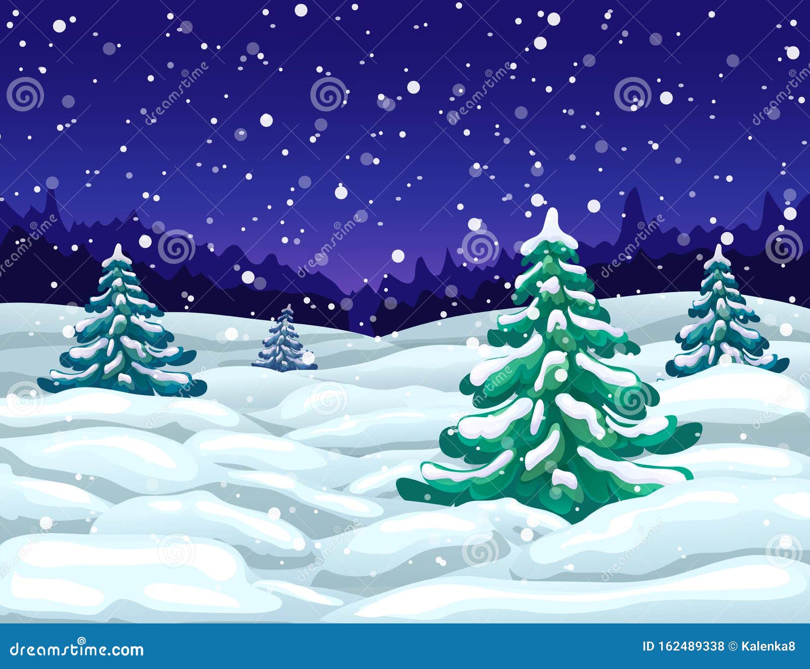 降雪雪冷杉的冬季仙境夜景冬雪降落圣诞魔幻之夜库存例证 插画包括有 降雪雪冷杉的冬季仙境夜景冬雪降落圣诞魔幻之夜库存例证 插画包括有