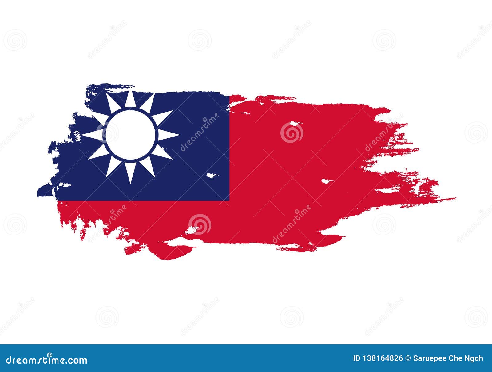 难看的东西与台湾国旗的刷子冲程水彩绘画旗子标志 海报 横幅在白色查出的向量向量例证 插画包括有
