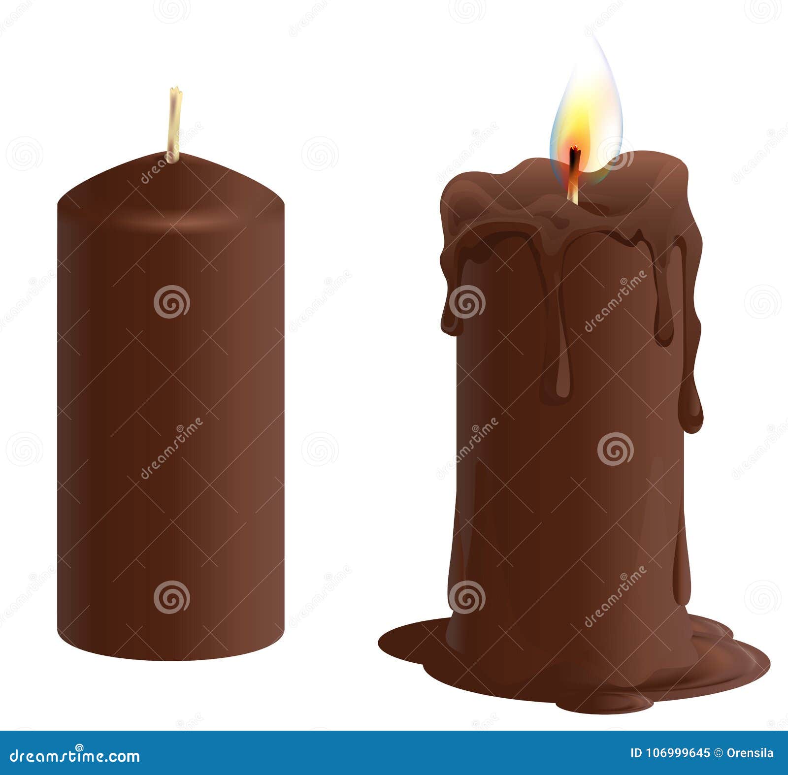 集合棕色巧克力蜡烛蜡烛烧伤和融解向量例证 插画包括有火焰 照亮 蜡烛 向量 例证 巧克力