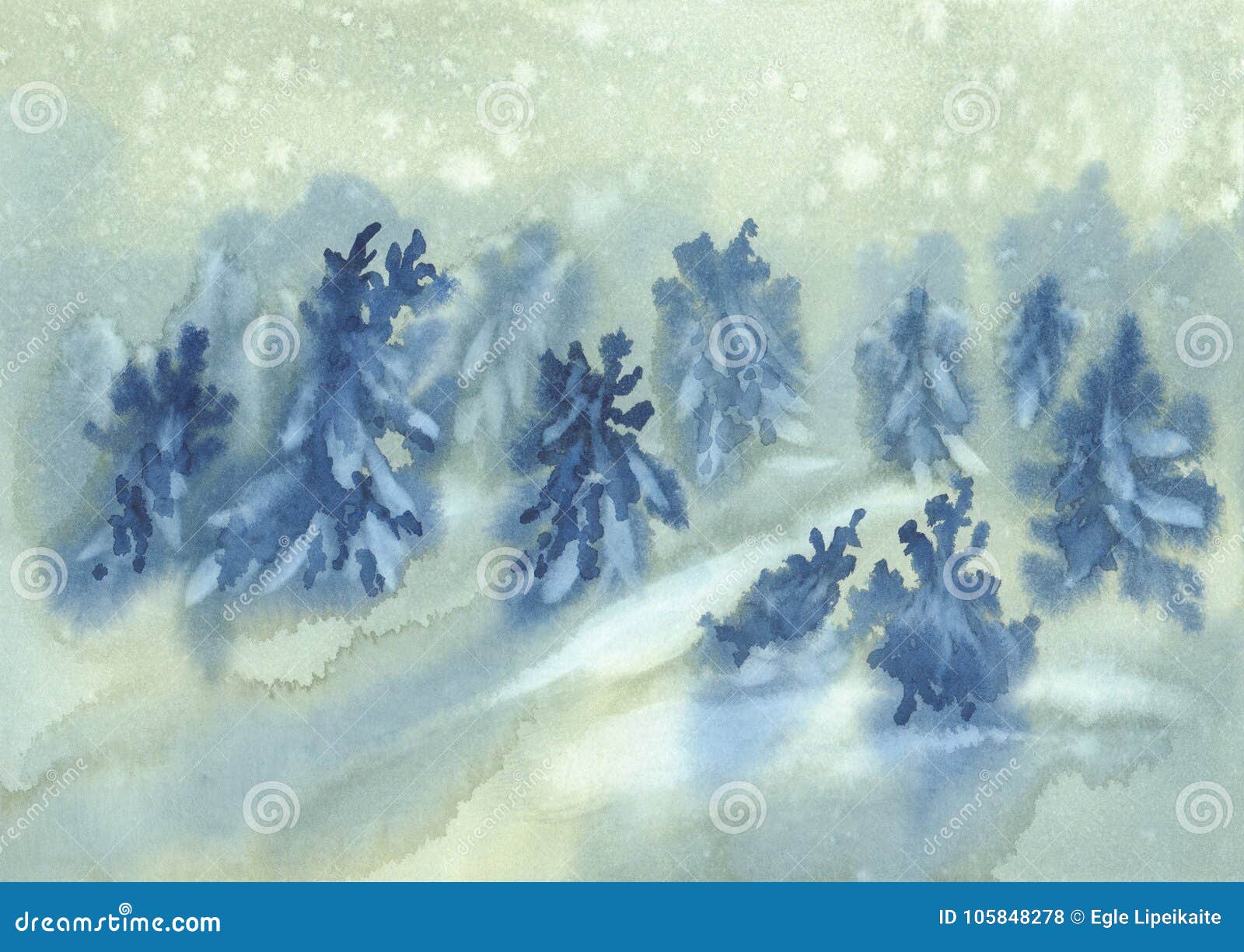 雪在森林水彩背景中库存例证 插画包括有