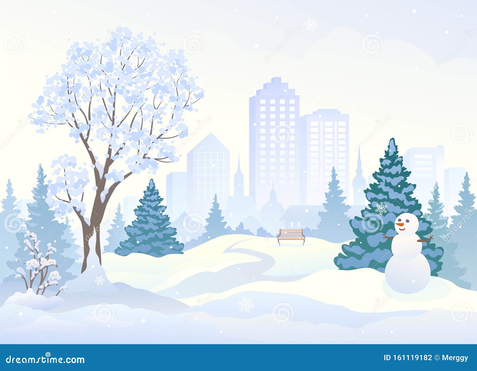 雪地公园 有个可爱的雪人向量例证 插画包括有雪地公园 有个可爱的雪人