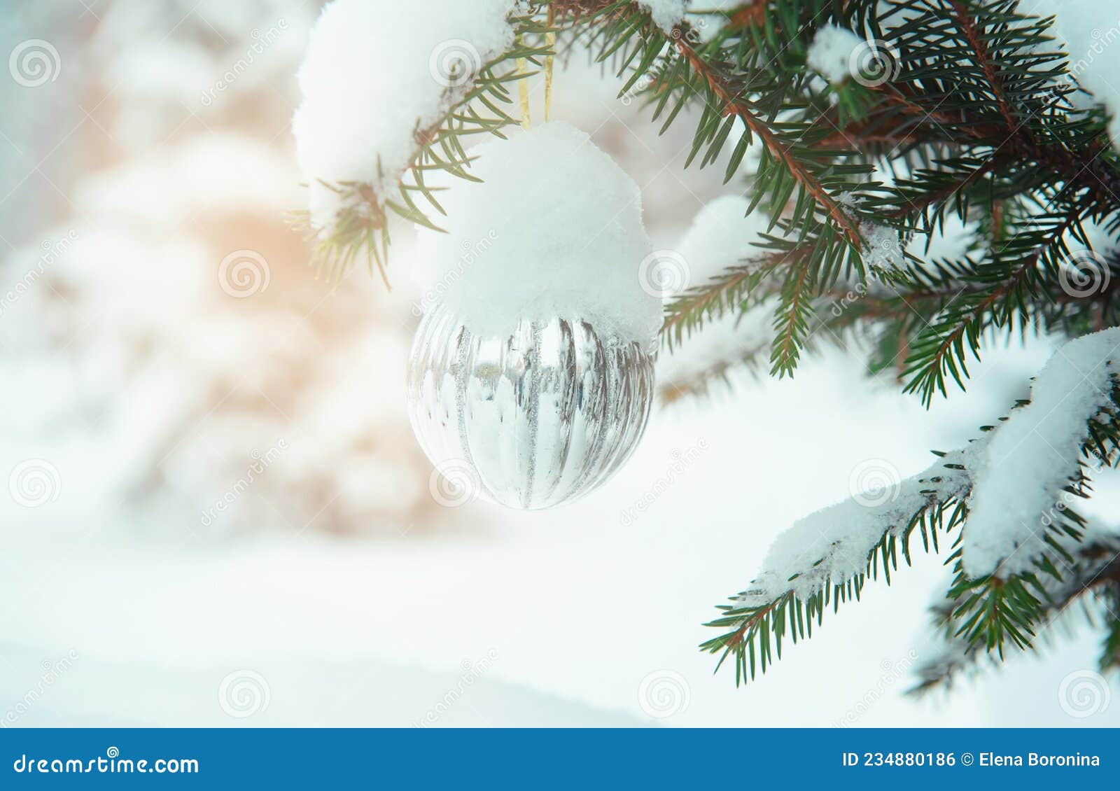 雪外的云杉枝上的银球库存照片. 图片包括有实际, 节假日, 特写镜头, 圣诞节, 盖子, 欢乐, 装饰- 234880186