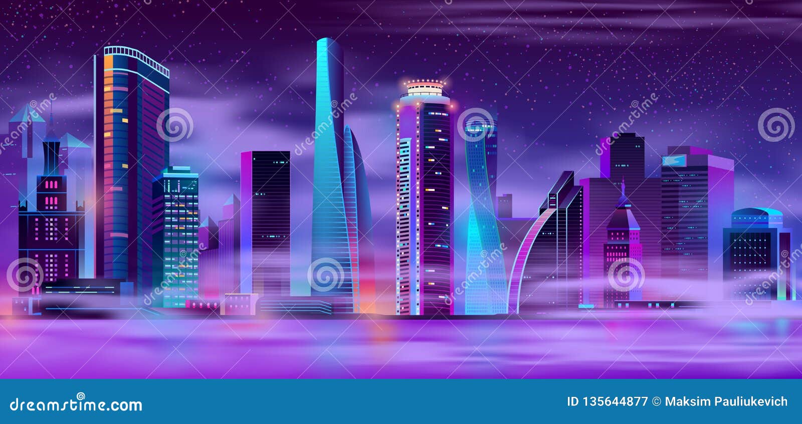 雾都市背景传染媒介的夜城市向量例证 插画包括有 雾都市背景传染媒介的夜城市向量例证 插画包括有