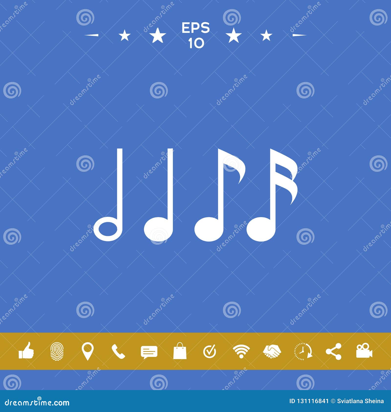 音乐，笔记的标志十六分音符、八分音符、四分音符和二分音符向量例证- 插画包括有声音, 图标: 131116841