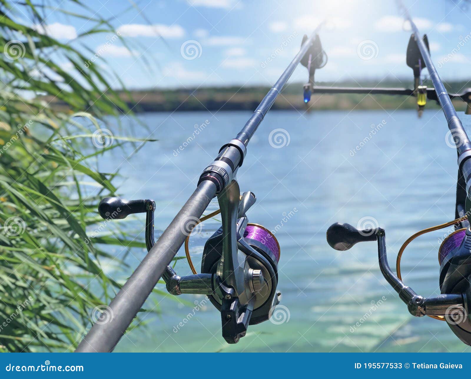 风景背景中的鱼竿库存图片. 图片包括有池塘, 诱剂, 设备, 没人, 捕鱼, 线路, 标尺, 背包- 195577533