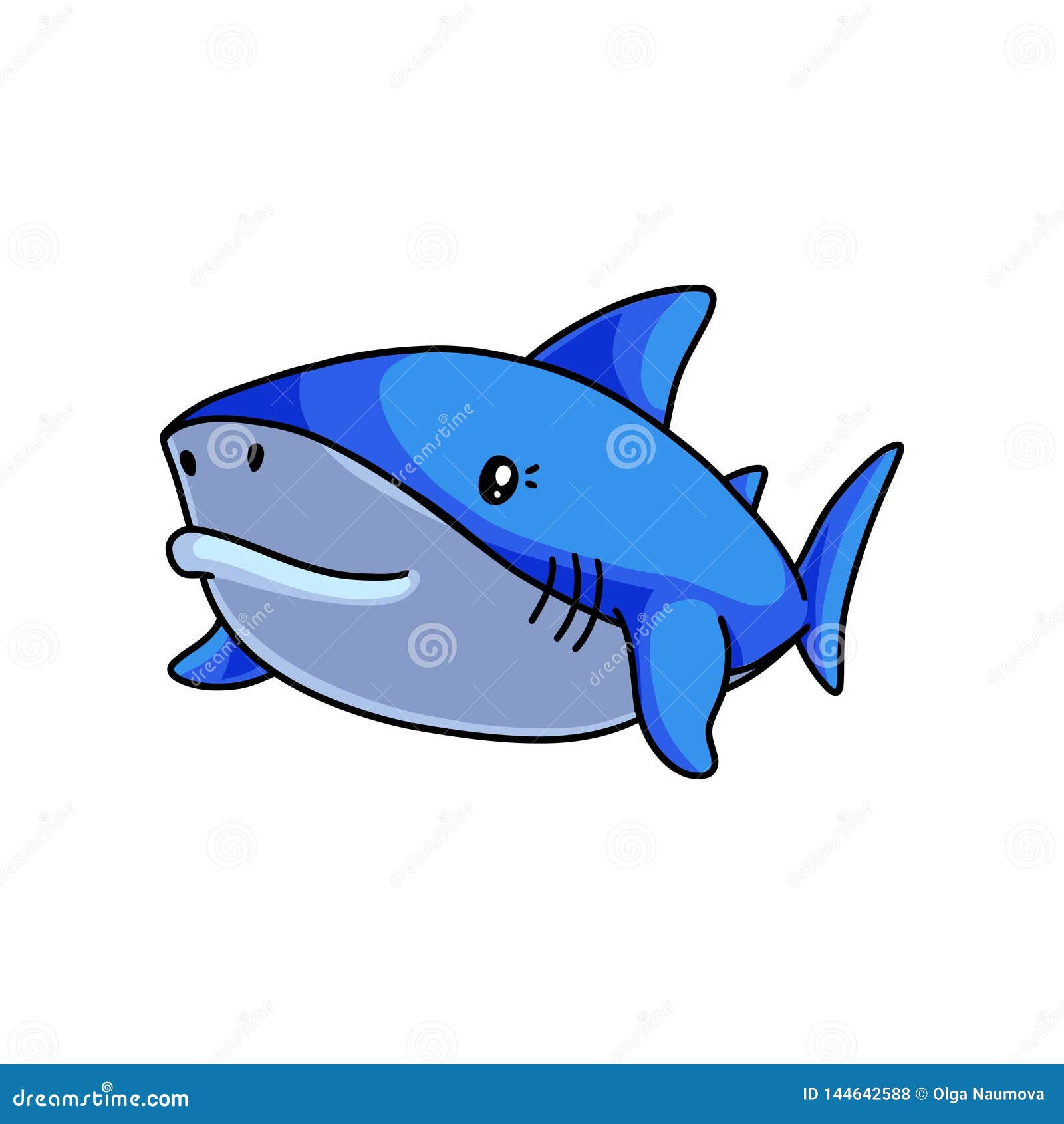 鱼妖怪逗人喜爱的蓝鲨鱼游泳在深海向量例证 插画包括有愉快 吉祥人 艺术 深深 生物 冷静