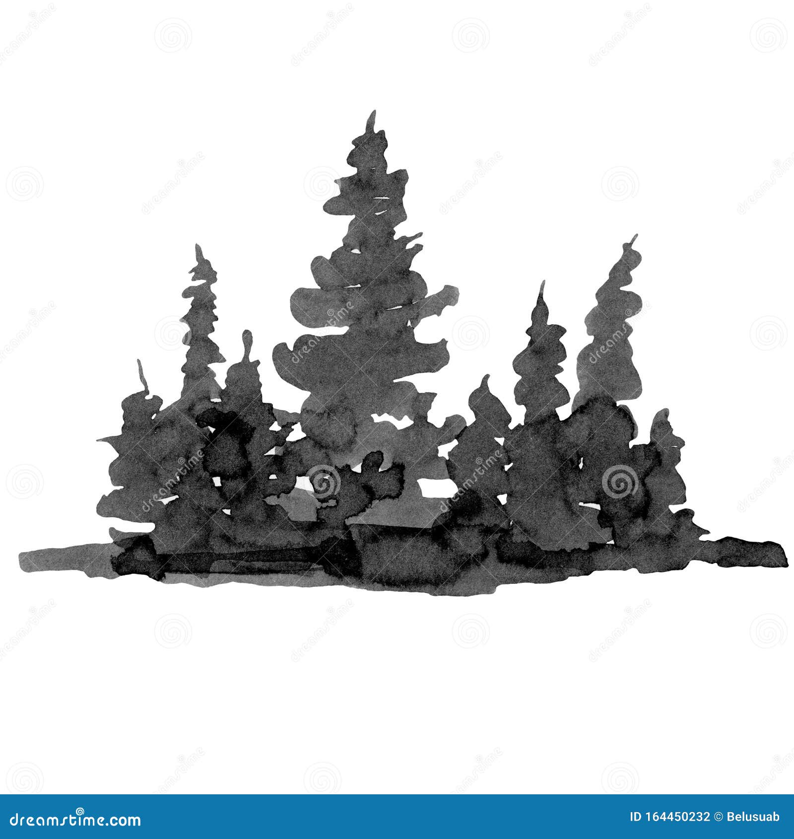 黑白雪地林针叶树冬黑白水彩剪影库存例证 插画包括有看板卡 针叶树 自然 绘画 绿色 靠山