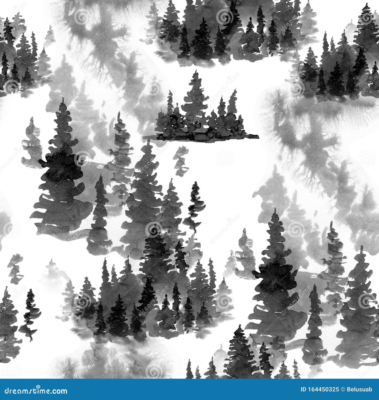 黑白雪林针叶树冬黑白水彩无缝模式库存例证 插画包括有黑白雪林针叶树冬黑白水彩无缝模式