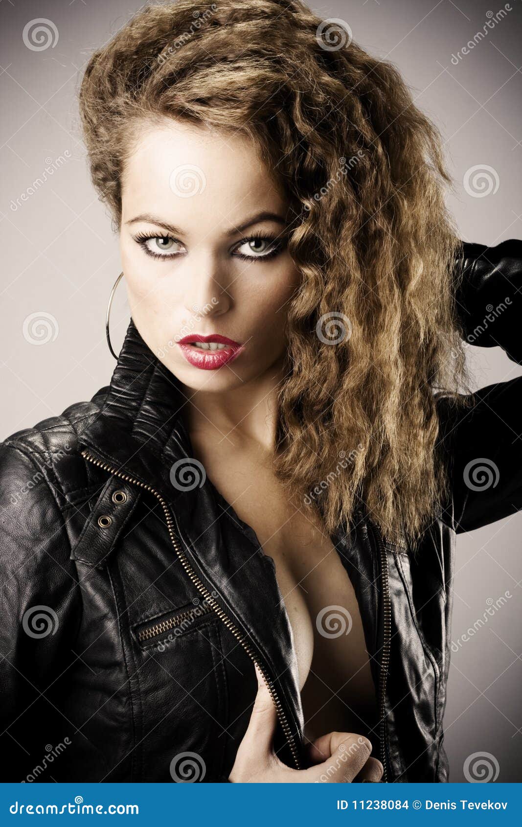 Girl with leather jacket stock photo. Image of fashionable 