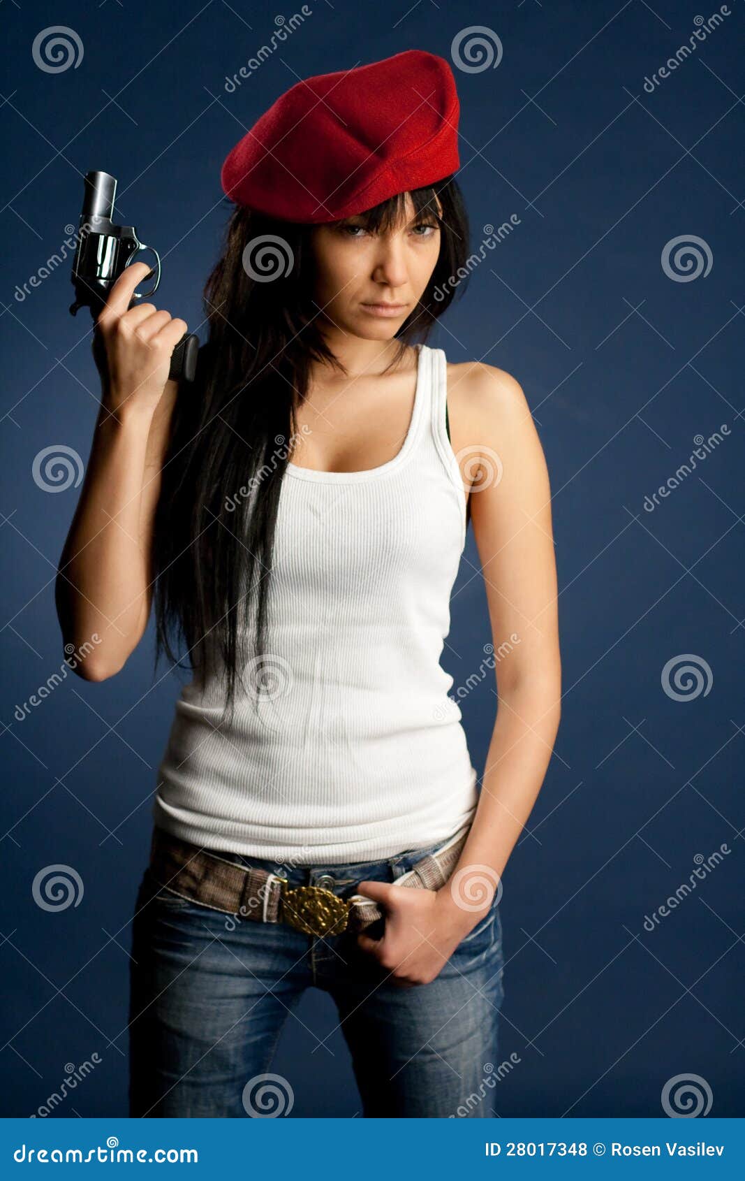 Girl Whit A Gun An Red Baret Stock Photo - Image: 28017348