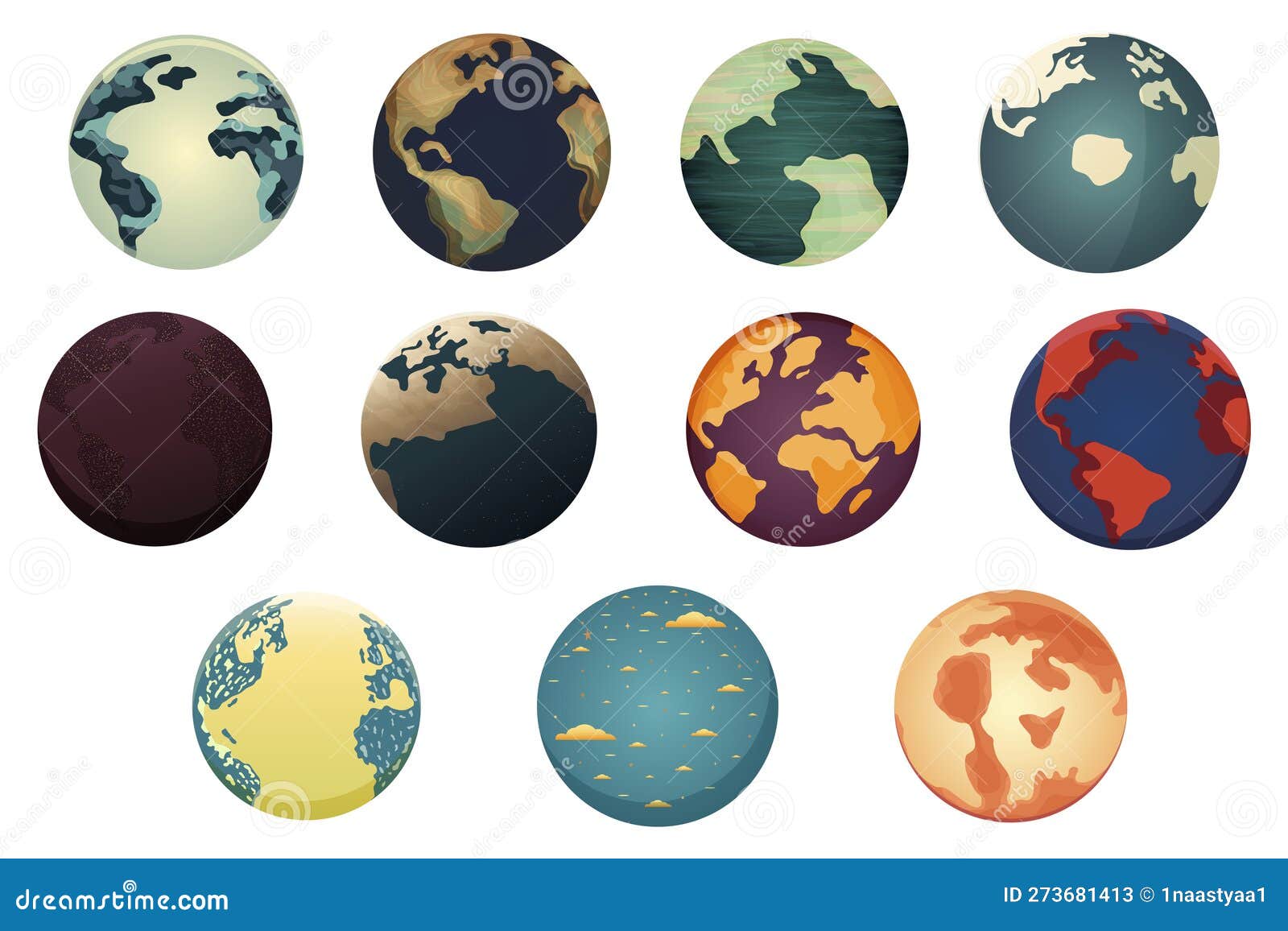 11 Illustrations of Planets , Abstraction, Space Theme, Cartoon Bright ...