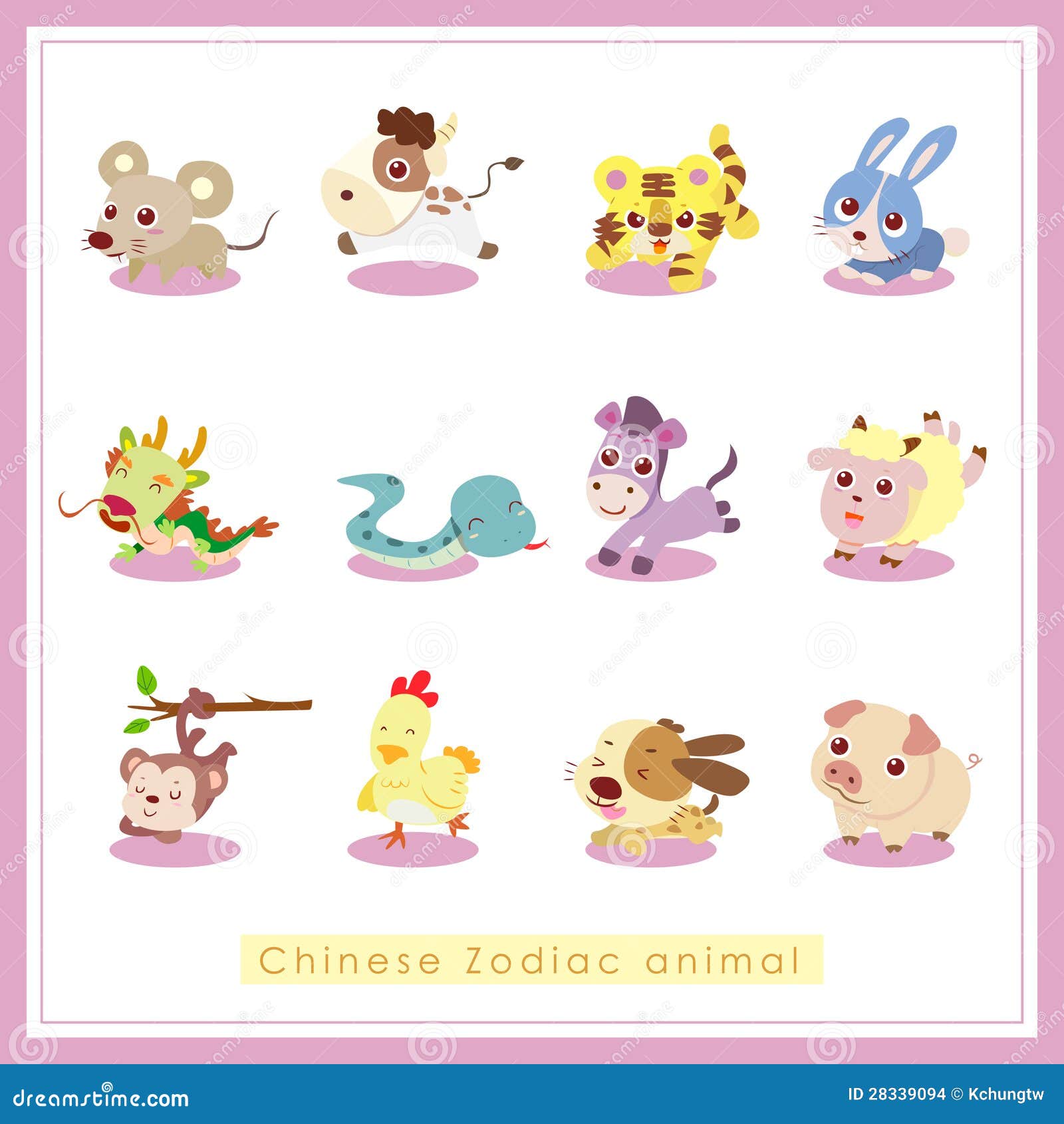 12 Cartoon Chinese Zodiac Animal Stickers Stock Images Image 28339094