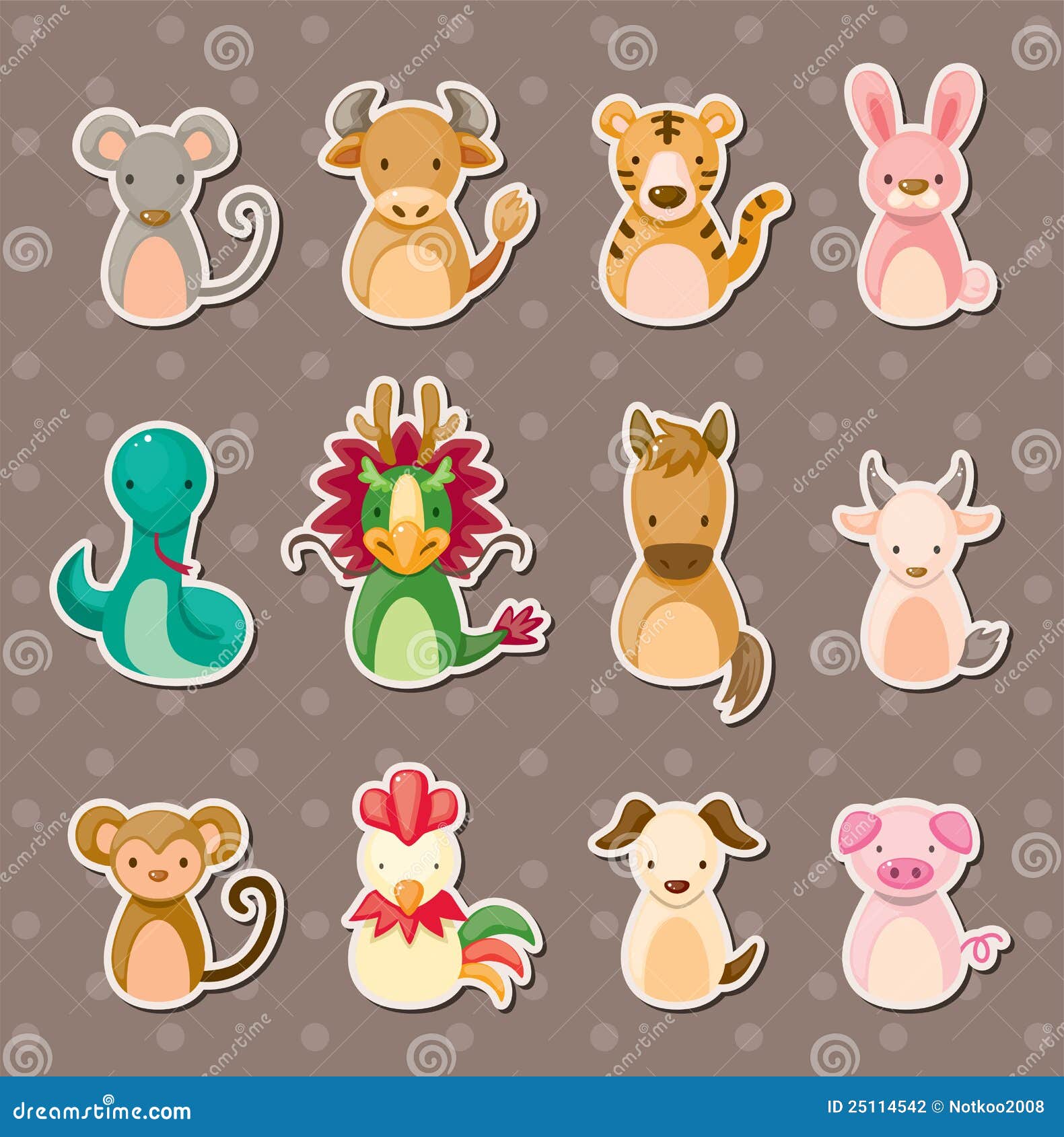 12 Chinese Zodiac Animal Stickers Stock Vector - Illustration of draw,  dragon: 25114542