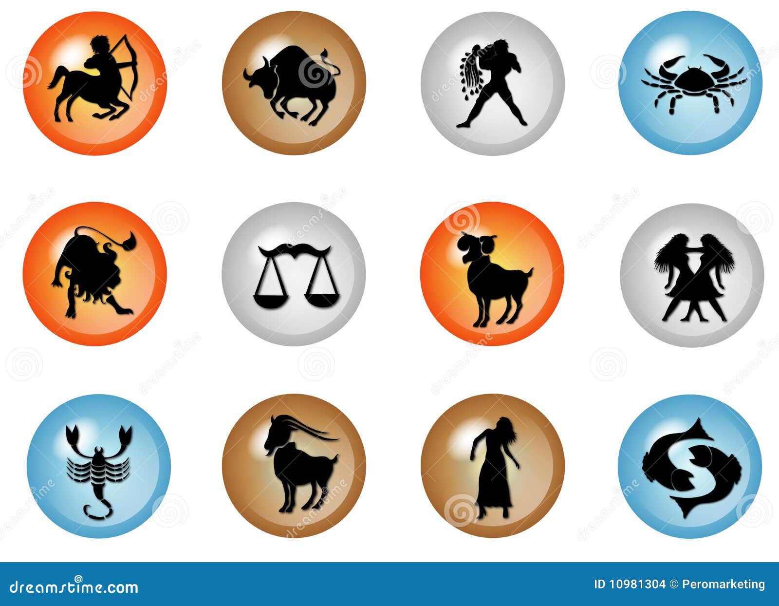 12 Colorful Zodiac  Buttons Stock Illustration Illustration of