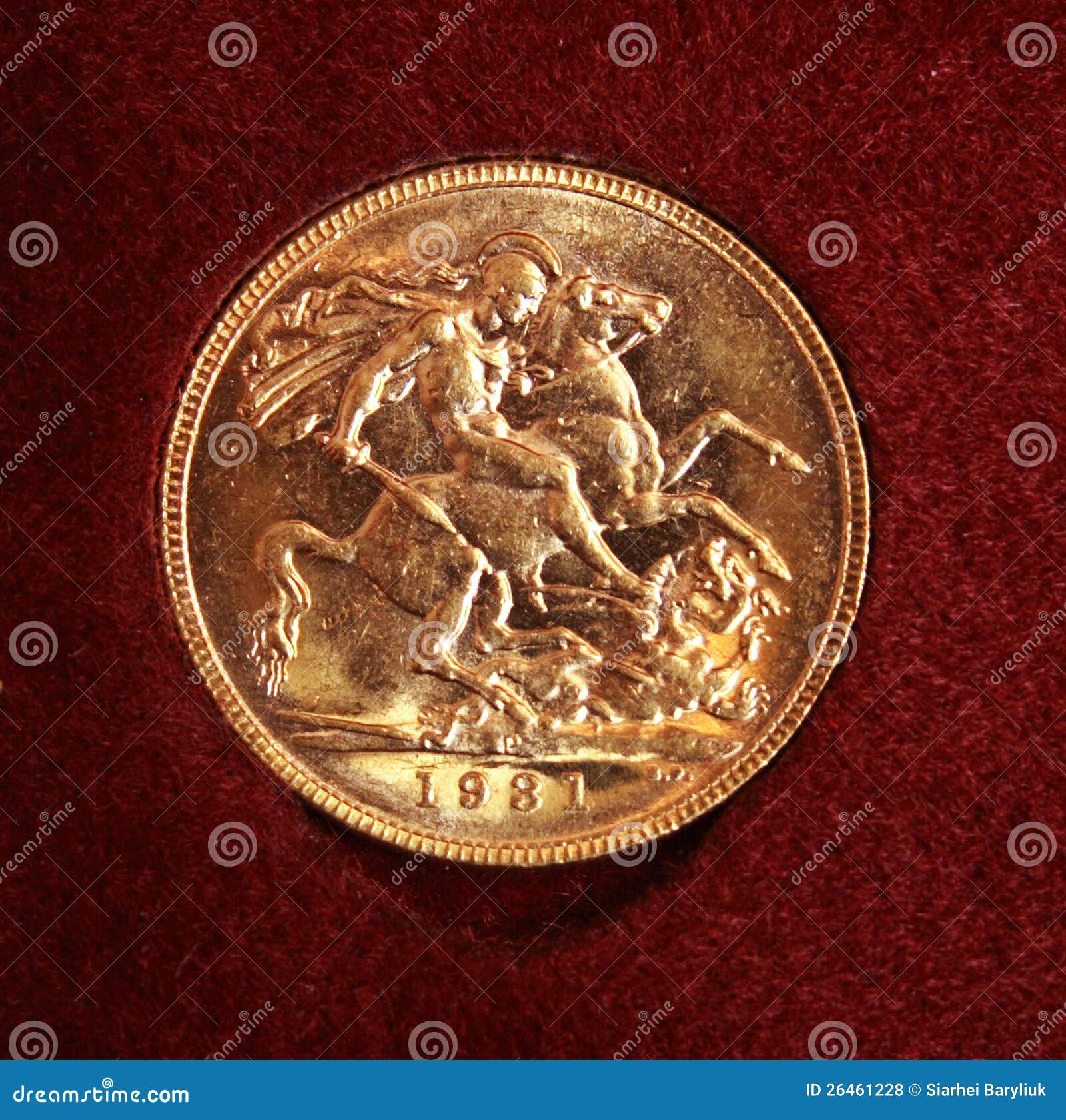 1931 gold sovereign on red background