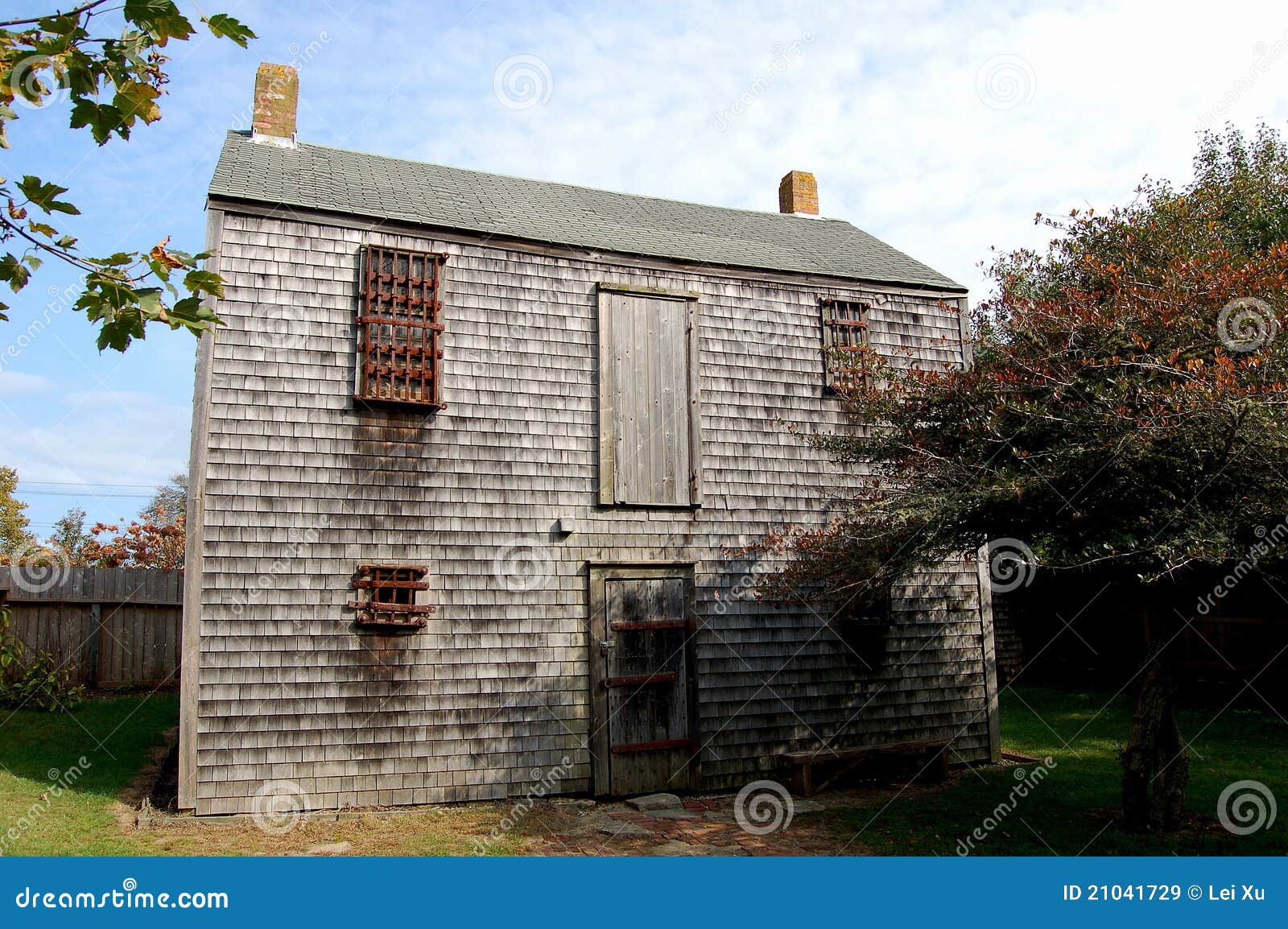 19世纪监狱ma nantucket. 19世纪早期的监狱房子海岛监狱马萨诸塞nantucket盖了木街道的贞洁