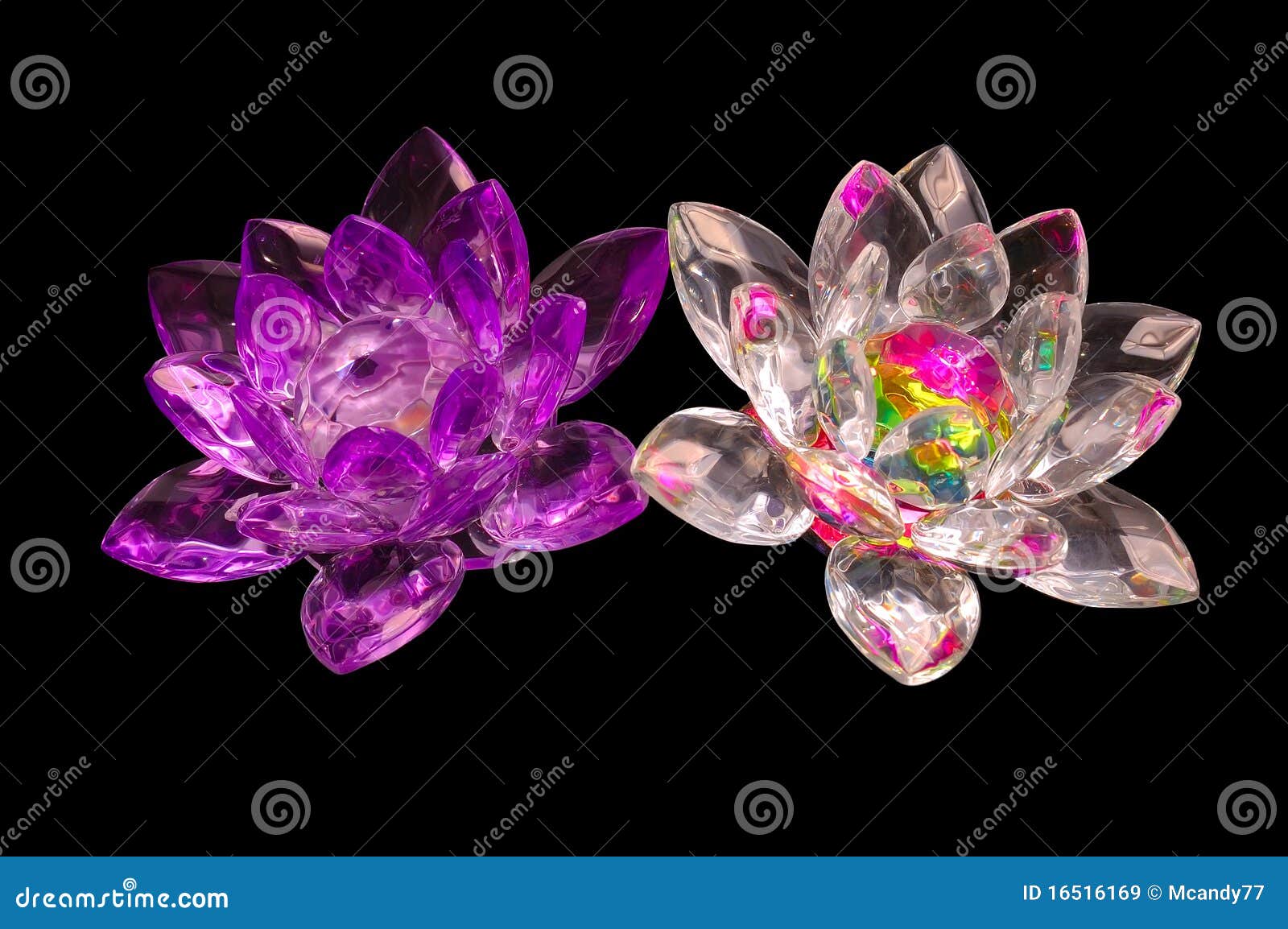 2 Crystal Flowers on a Black Stock Image - Image of jewel, amethyst:  16516169