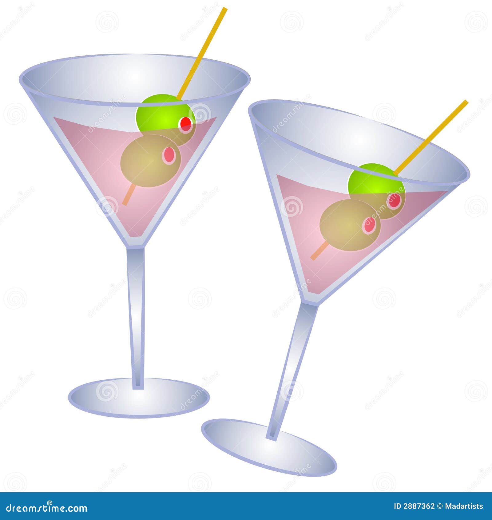 2 pink martini glasses olives