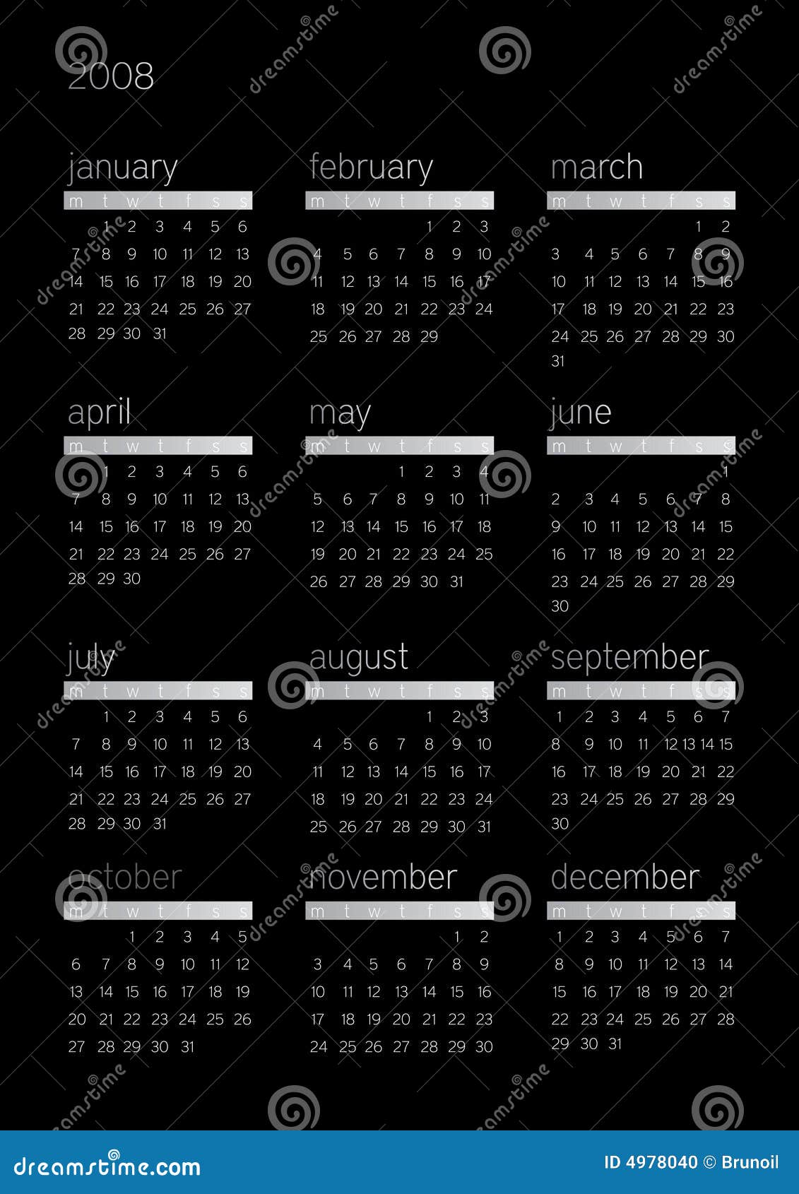 2008 Black Calendar stock illustration. Illustration of