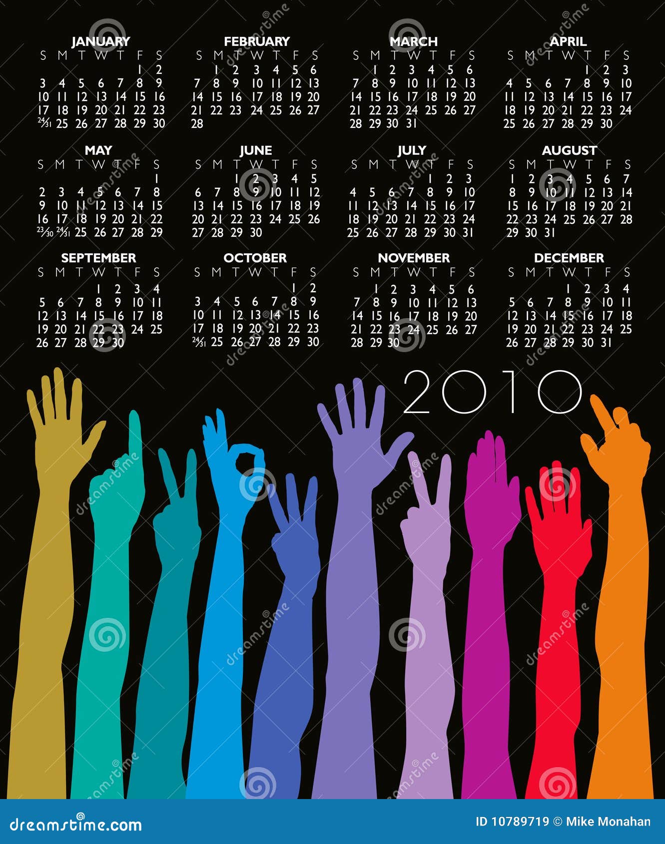 2010 Hands Calendar stock vector. Illustration of designing 10789719