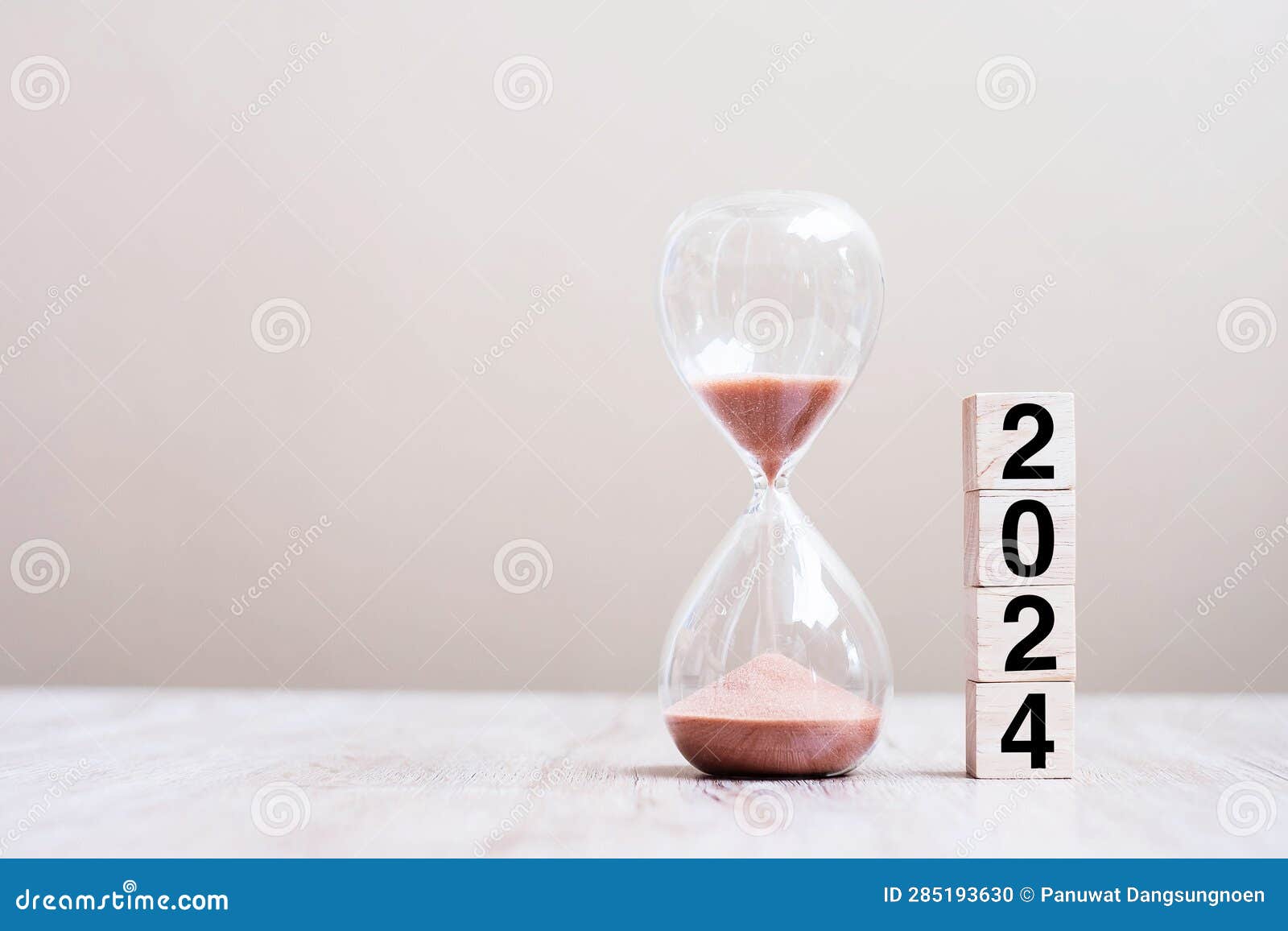 2025 Text with Hourglass on Table. Resolution, Time, Plan, Goal