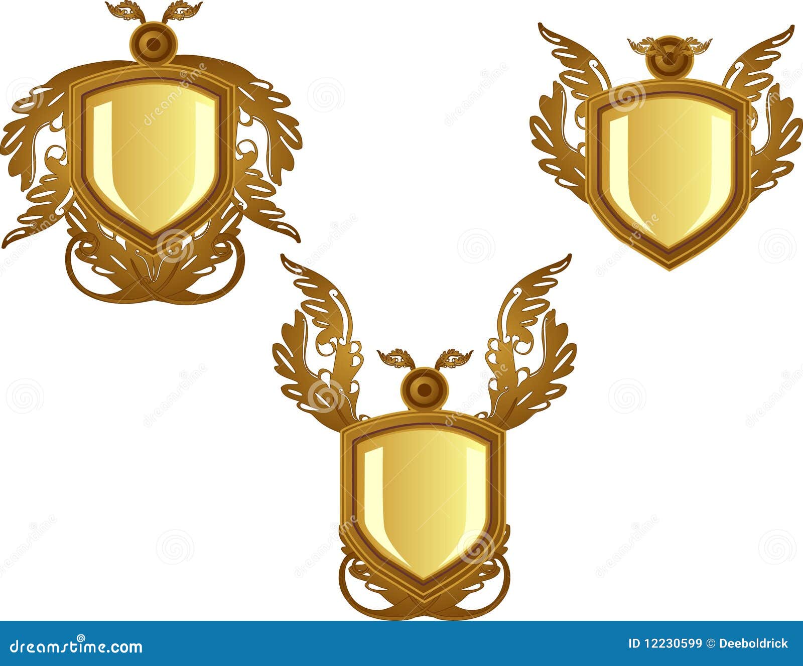 3 Bronze Decorated Emblems or Crests Stock Vector Illustration of