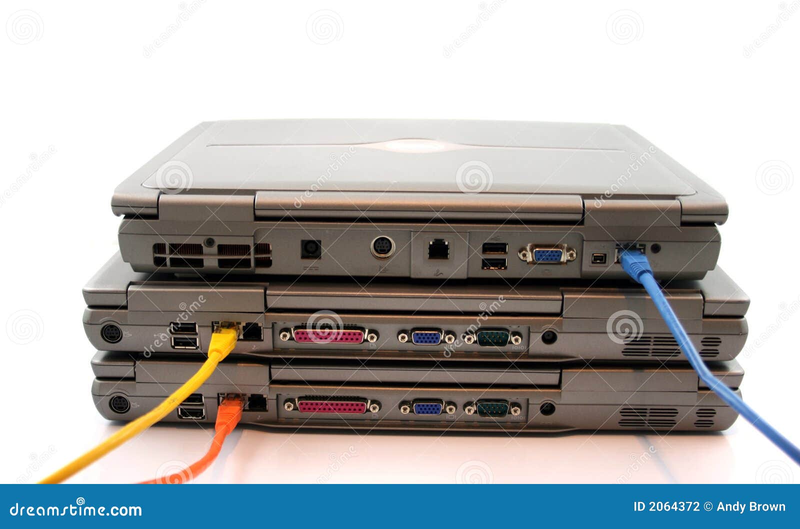 3 Laptops with Network Cables Stock Photo Image of connect, laptop