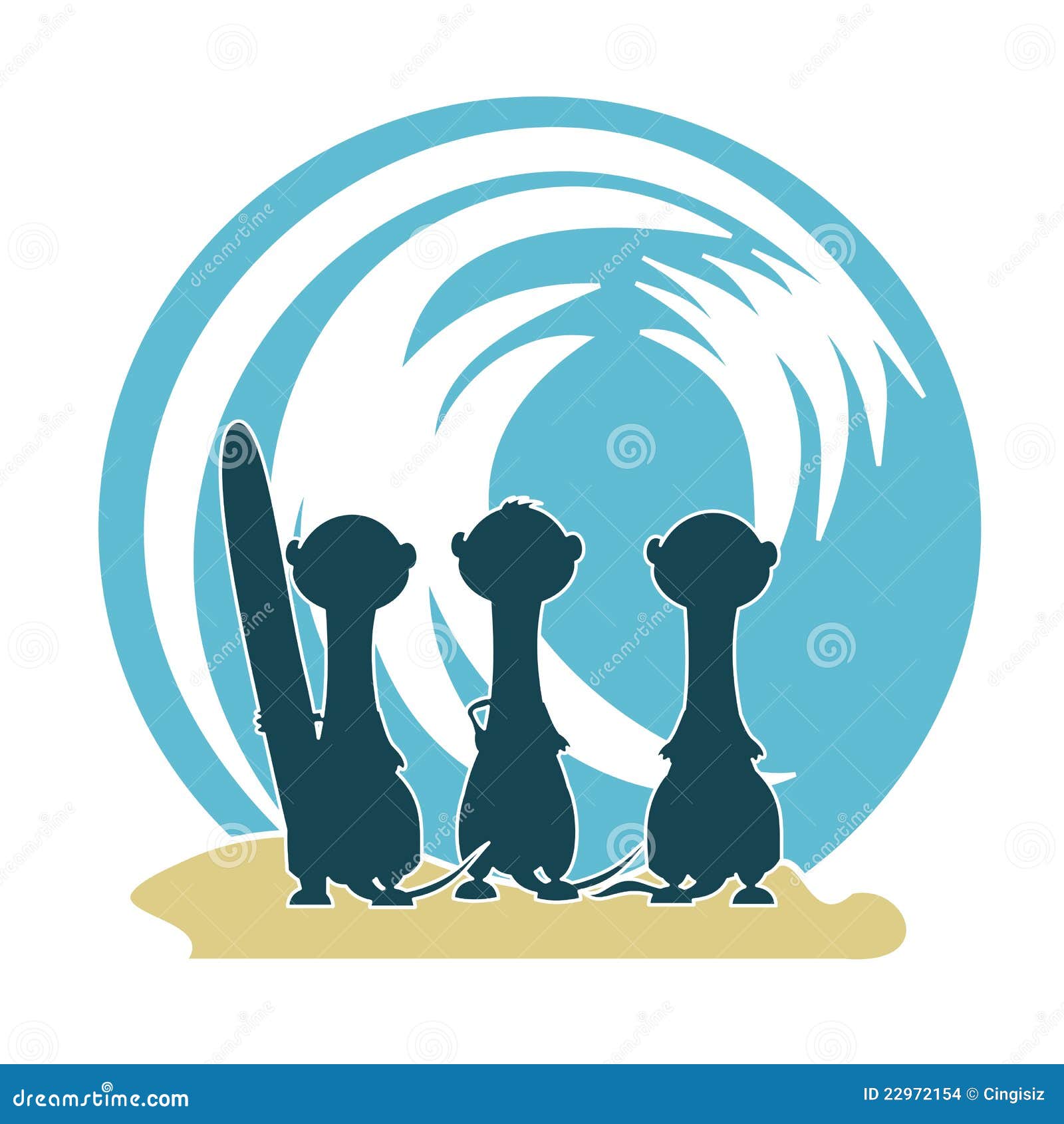 3 meercat surfers & wave