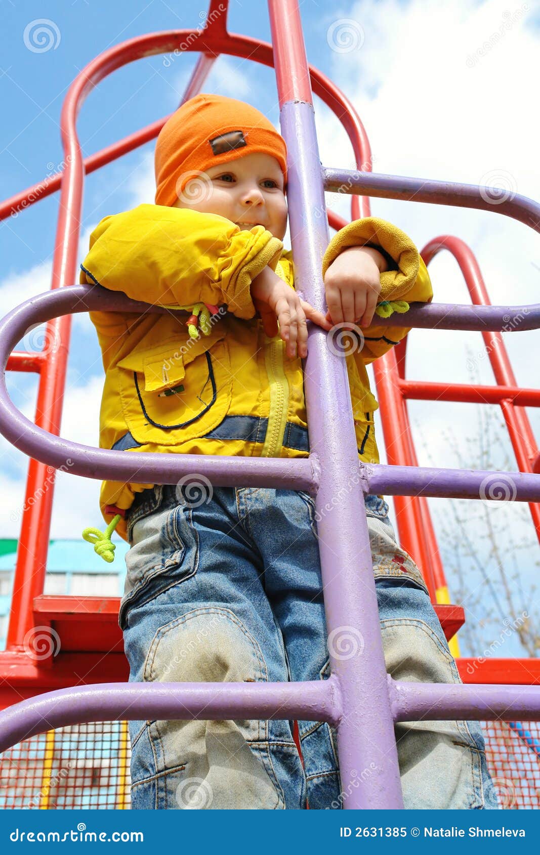 A 3 year old boy on ladder stock image. Image of stand 2631385