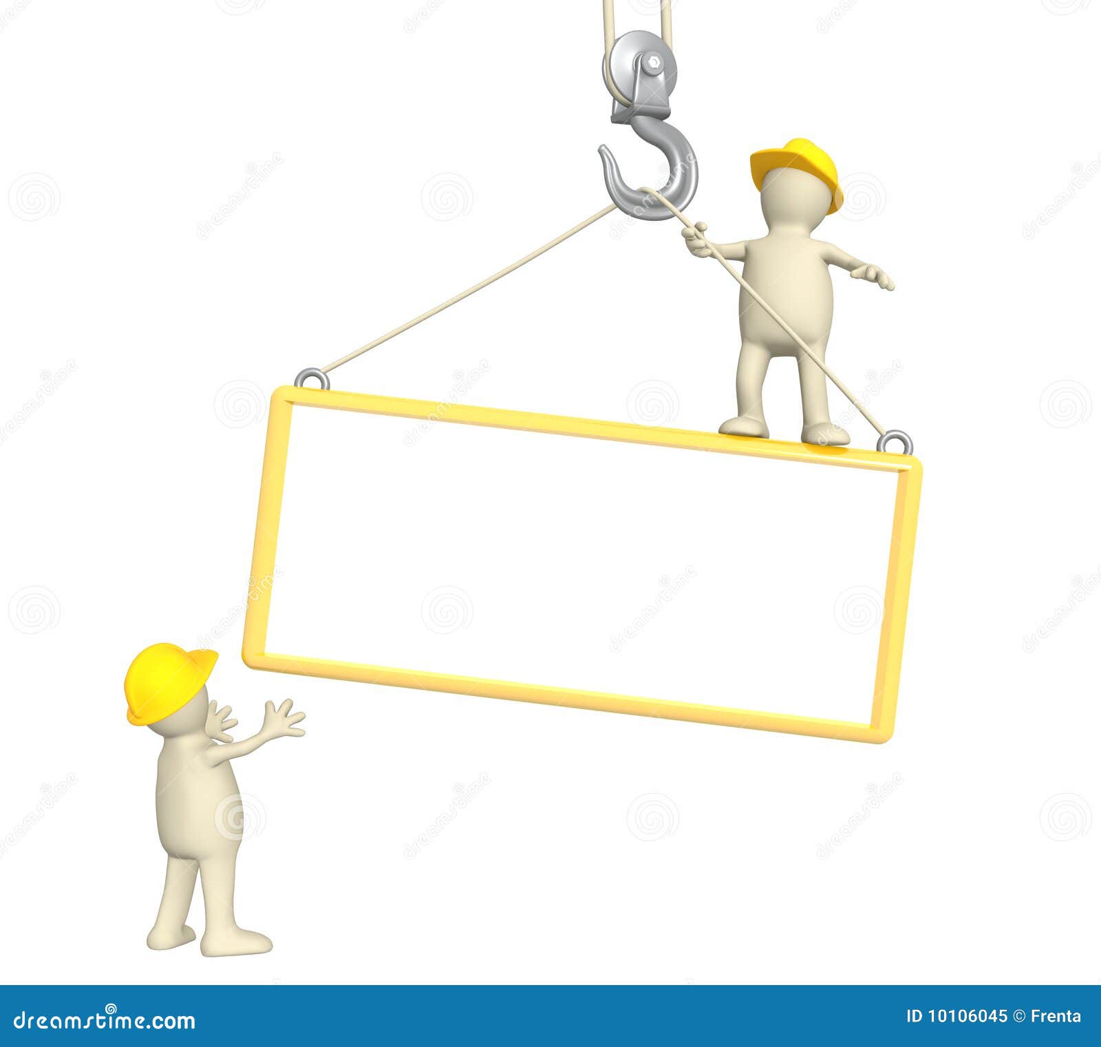 3d Builders Lowering A Frame On A Hook Royalty Free Stock Photo